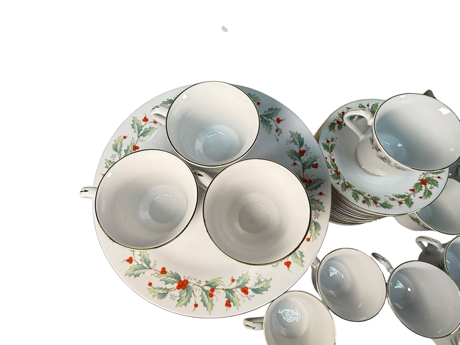 82pc China Pearl NOEL Christmas Dinnerware Set Service for 16 Muted Black Stamp
