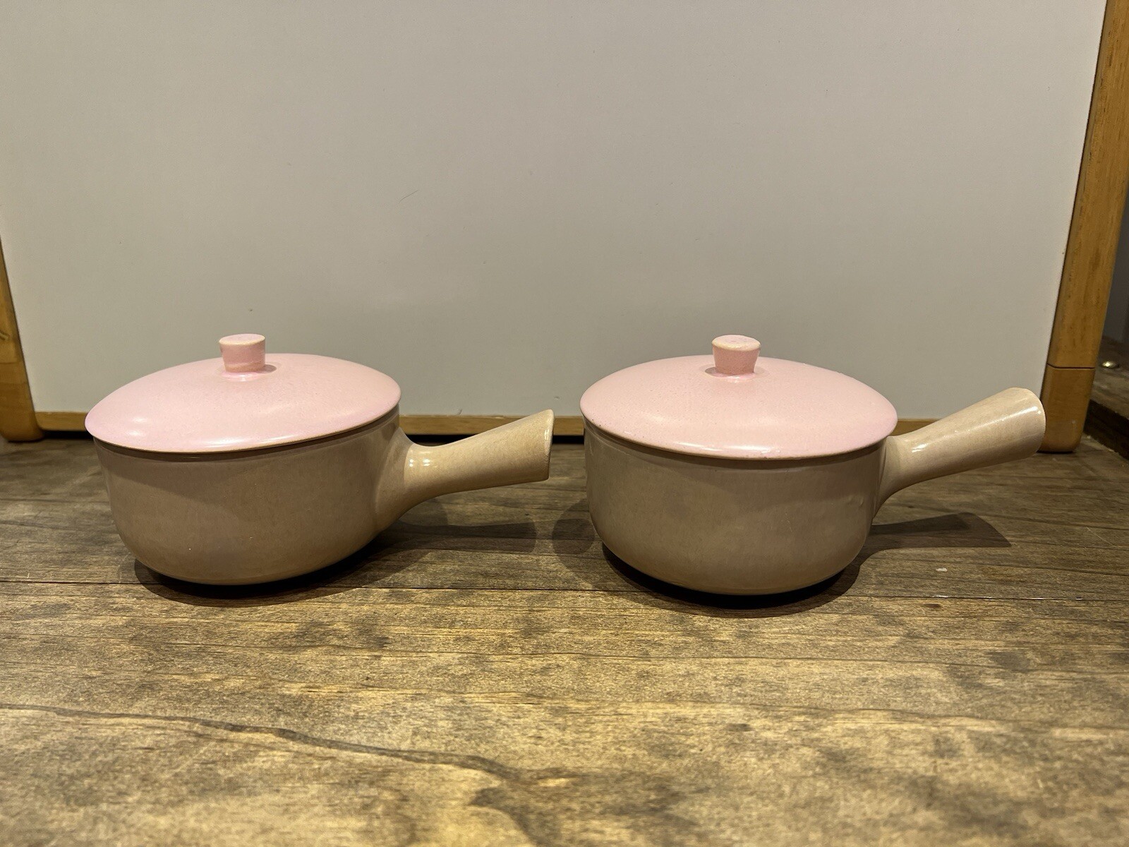 VTG La Solana Clay Pottery Individual Serving Casserole Bowls W/ Pink Lids Set 2