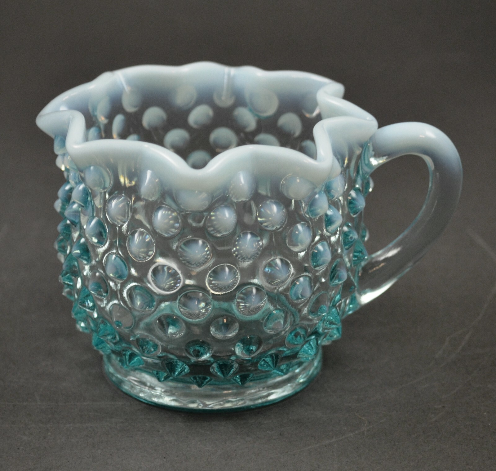 Fenton Hobnail Blue Opalescent Star Vintage Glass Creamer and Sugar