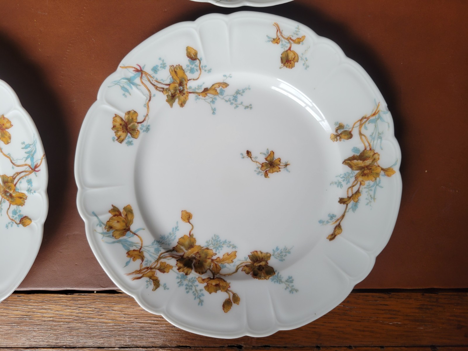 (4) Haviland 7.25 Inch Salad PLATES – Yellowish Brown Flowers -Limoges