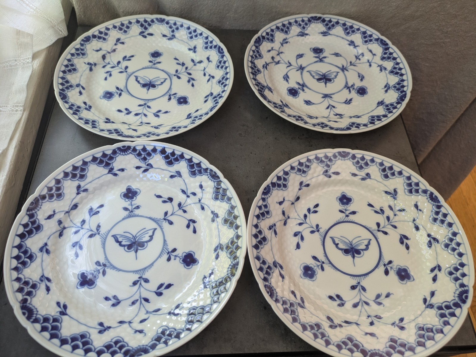 Set of Bing & Grondahl B & G Blue Butterfly w Blue Scales Salad Plates 7 7/8″
