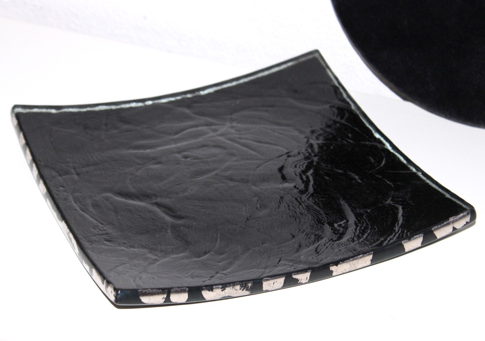 Annie Glass Black Plate Square Platinum Edge 4 1/2 pounds 10 inch Signed 1989