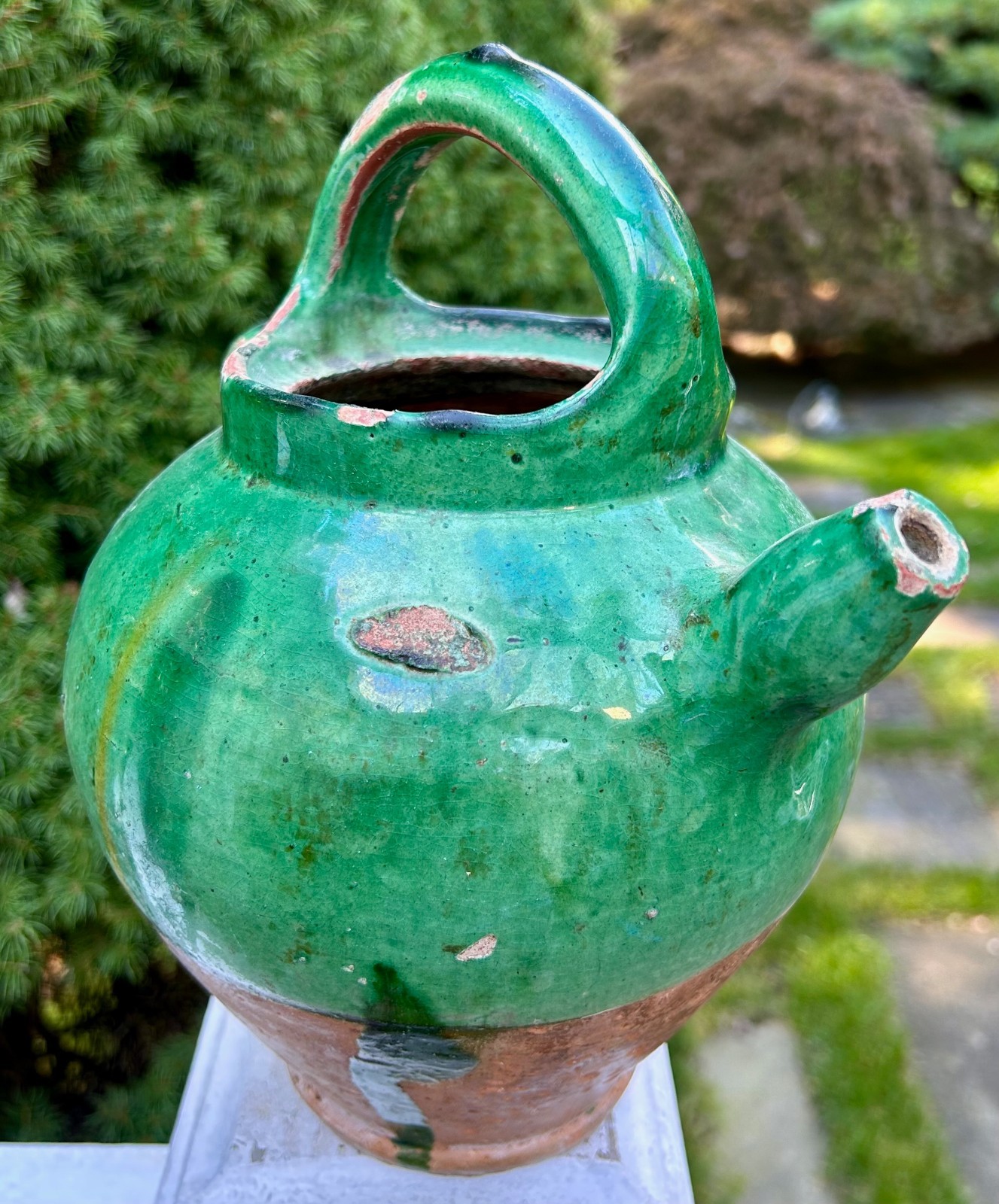 FRENCH ANTIQUE CONFIT TERRA COTTA CERAMIC POTTERY GARDEN PEDESTAL WATER BATH