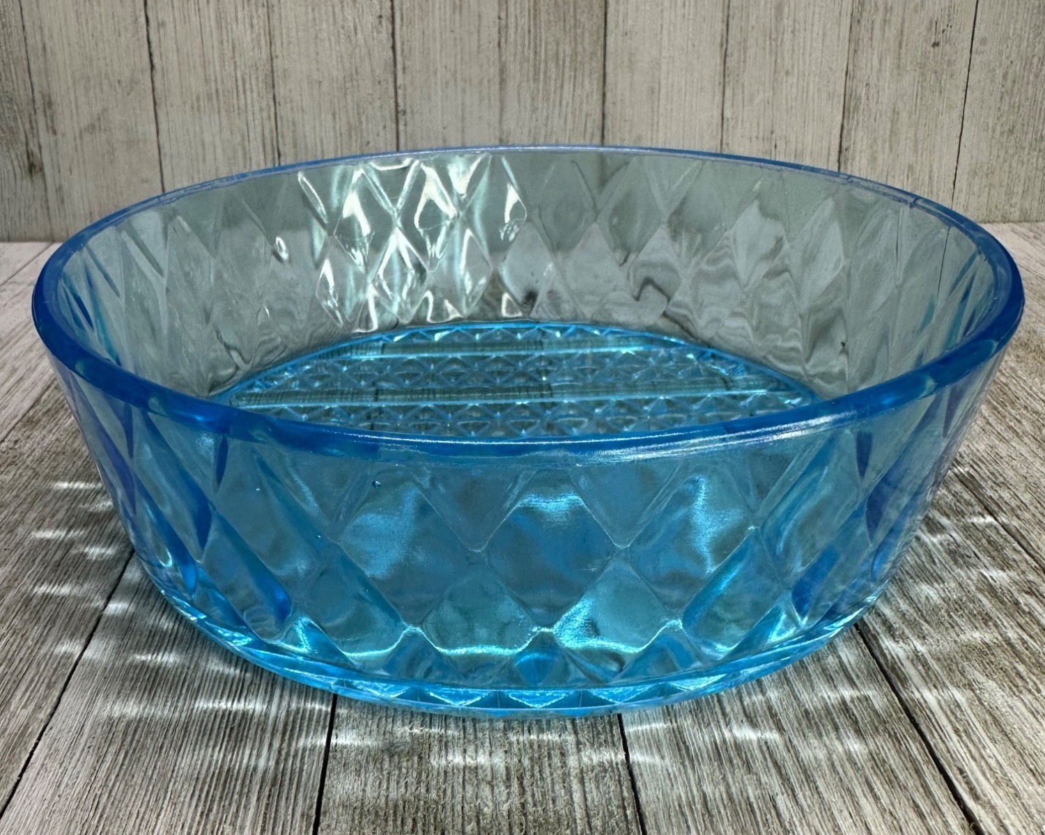 Vtg EAPG Bryce Brothers Style Bowl Diamond Quilted Pattern Sky Blue Glass 8″ DIA