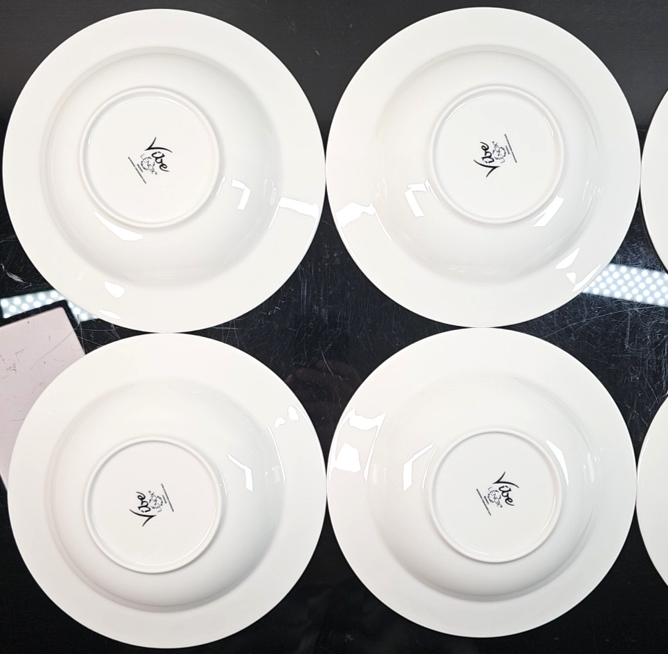 6 Lenox Vibe Rim Soup Pasta Bowl Set White Swirled Elegant Table Dining Dish Lot