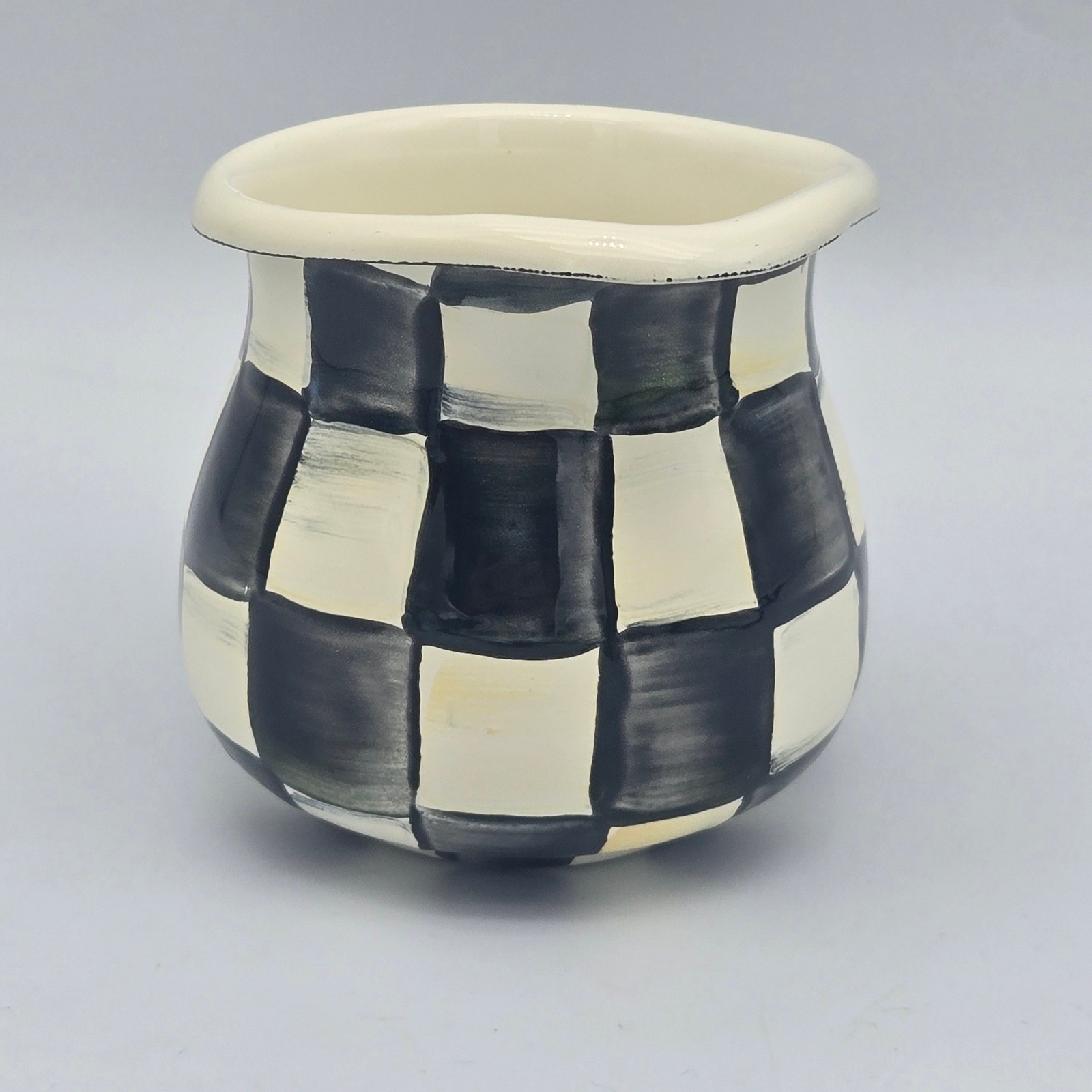 MacKenzie-Childs Courtly Check Enamel Creamer Pitcher Black and White Classic 3″