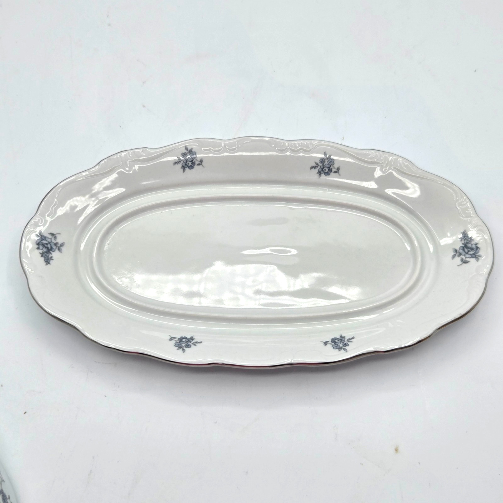 Johann Haviland Bavaria Germany Blue Garland BUTTER DISH Platinum Trim Vintage