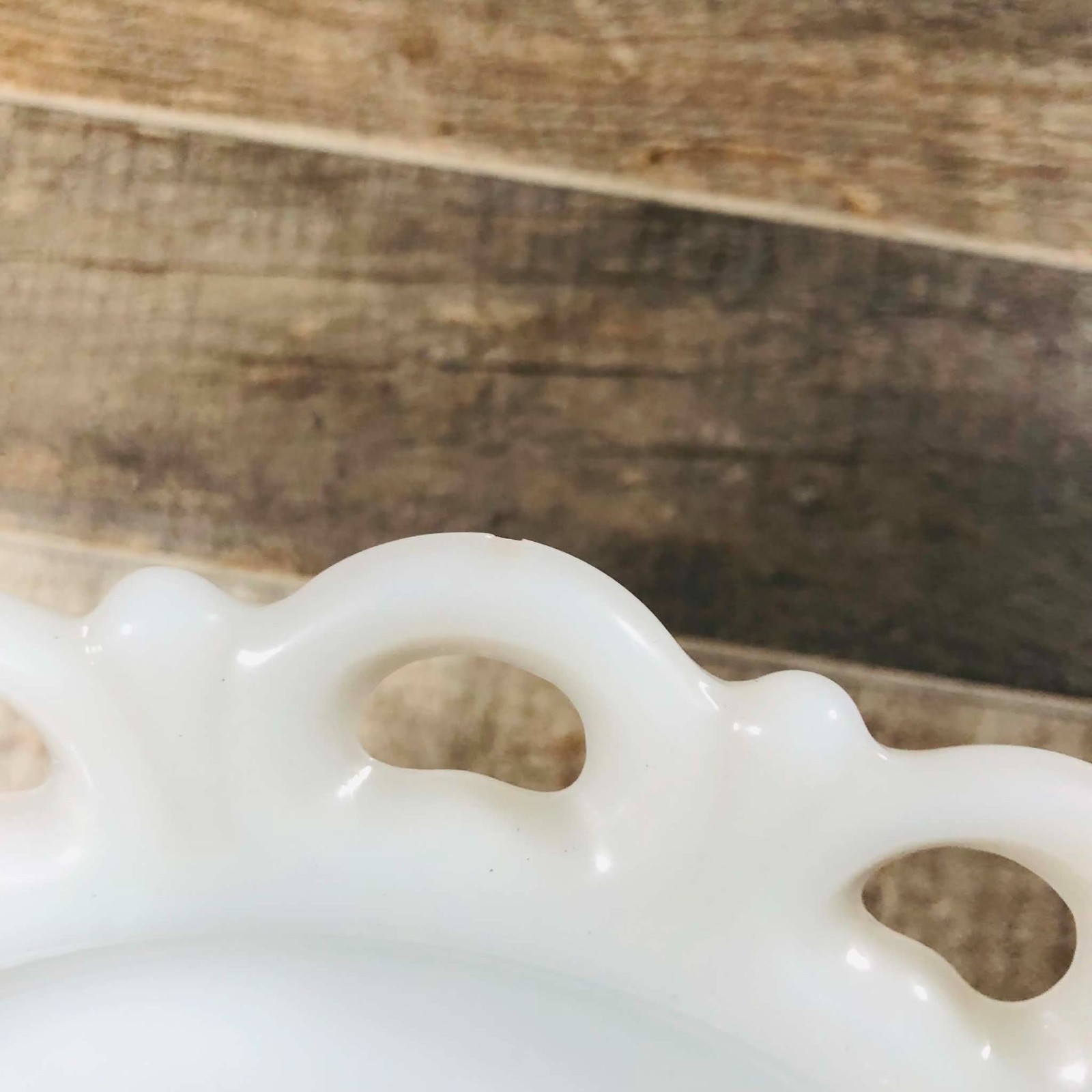 Vintage Anchor Hocking Milk Glass Open Lace Heart Border Plates Set of 5