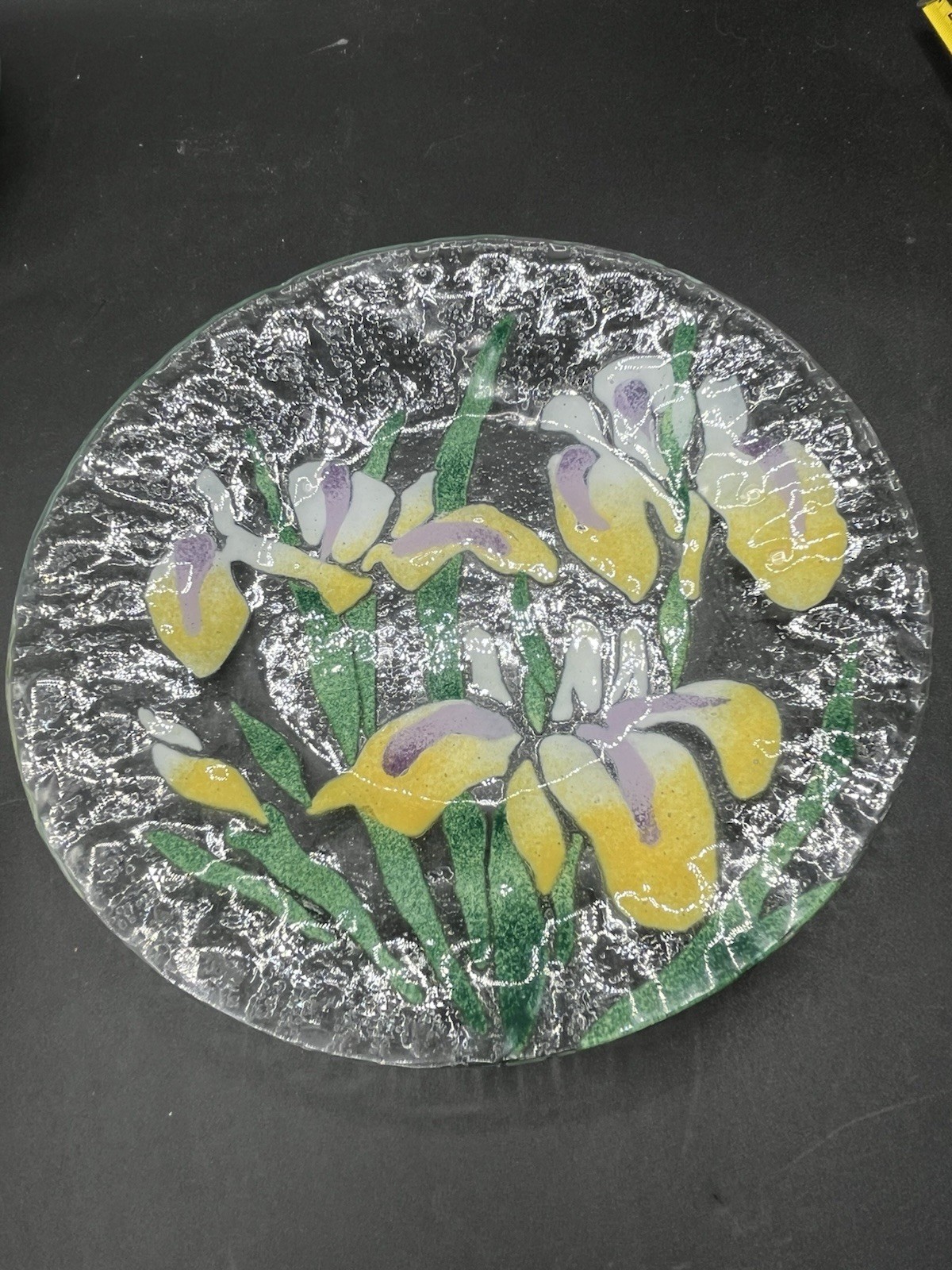 Sydenstricker Colorful Floral Crimped Fused Glass Plates Lot Of 9 Mixed Set