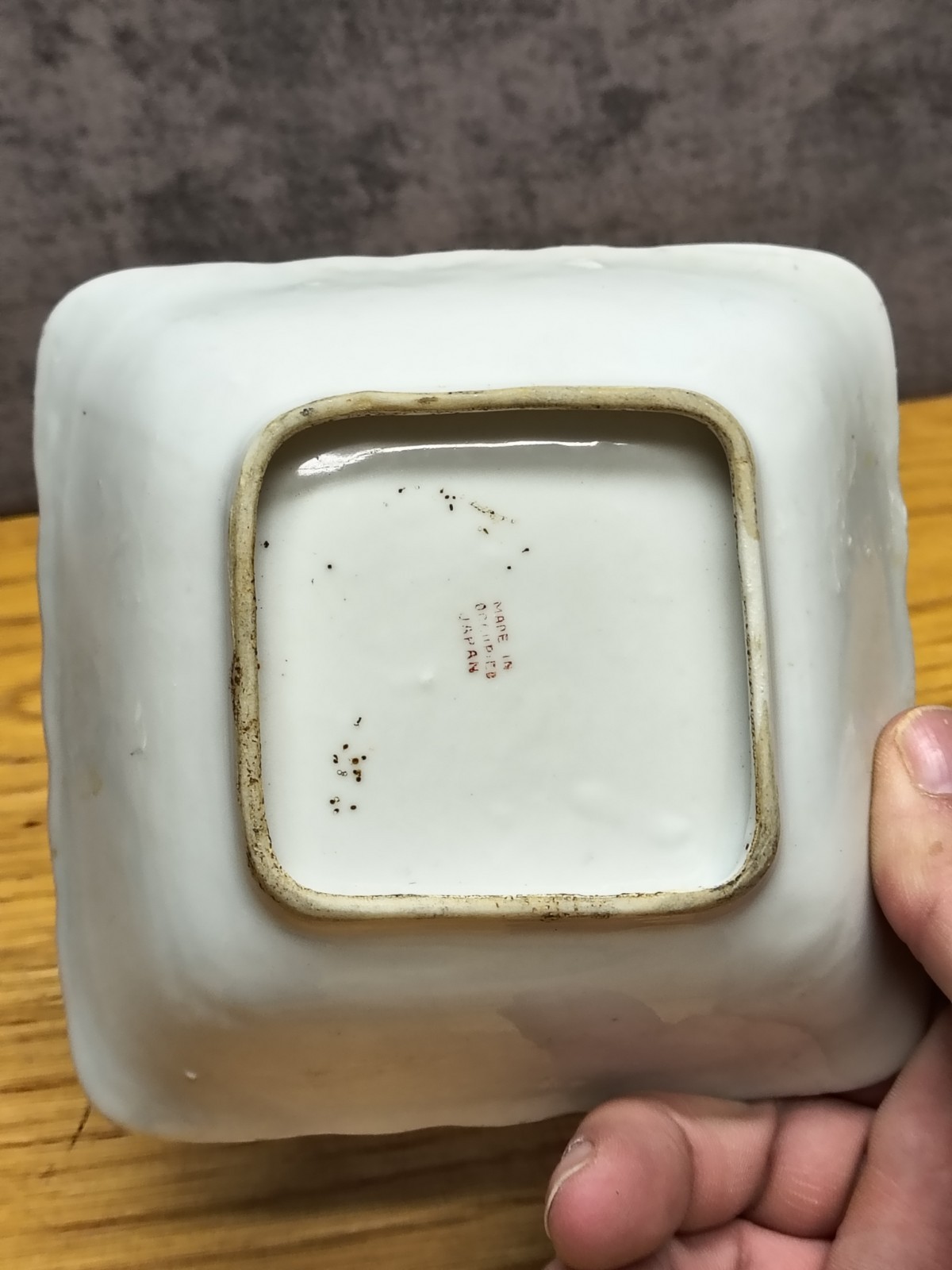 Square bowl made in Occupied Japan – Floral with Green Band