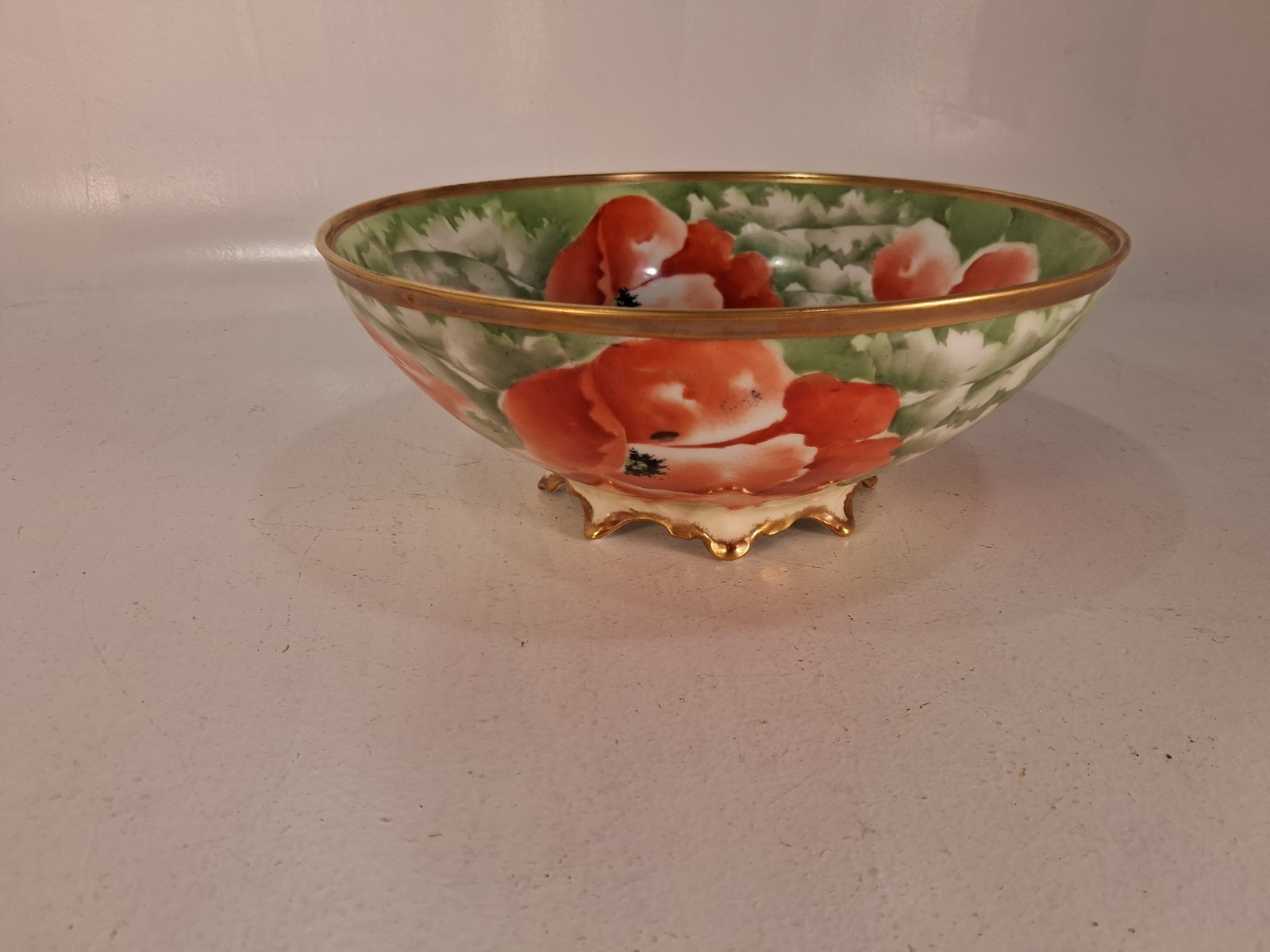 Hand Painted Limoges Coronet 10″ Poppy Bowl, Signed Alice