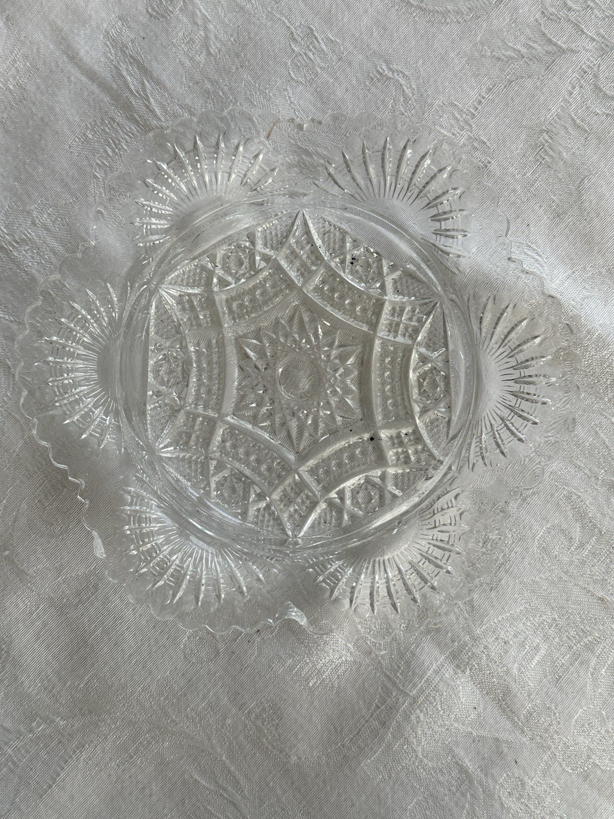 Antique US Glass Co. Rising Sun Clear Lead Crystal Glass Round Covered Butter