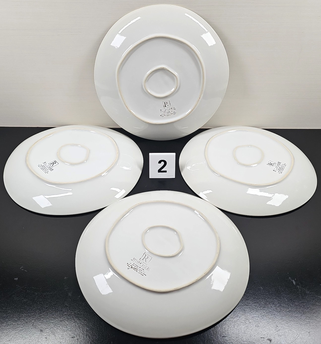 8 Roscher Crackle Glass Green Dinner Plates Set Elegant Stoneware Table Dish Lot