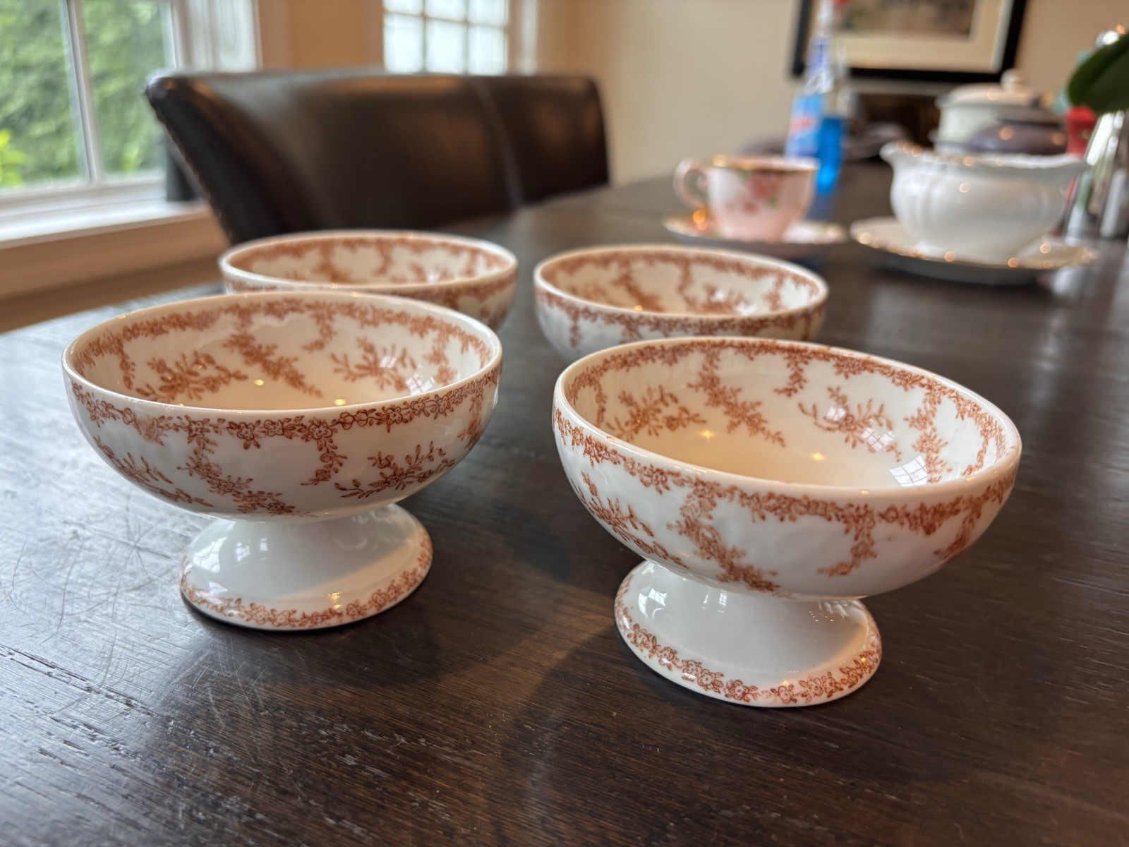 Set Of 4 Vtg Transferware Footed Compote Bowls