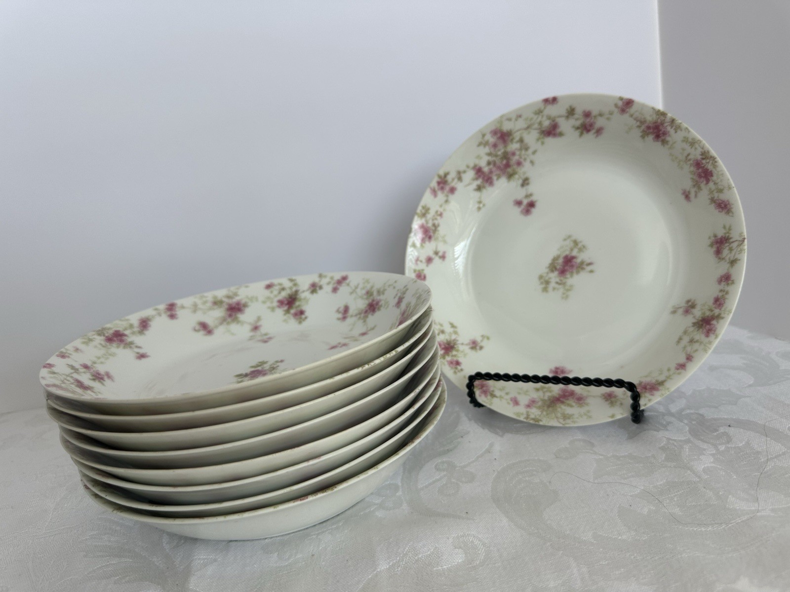 9 Charles Field Haviland Limoges 7.5”Salad/Cereal Bowls W/Pink Floral Sprays