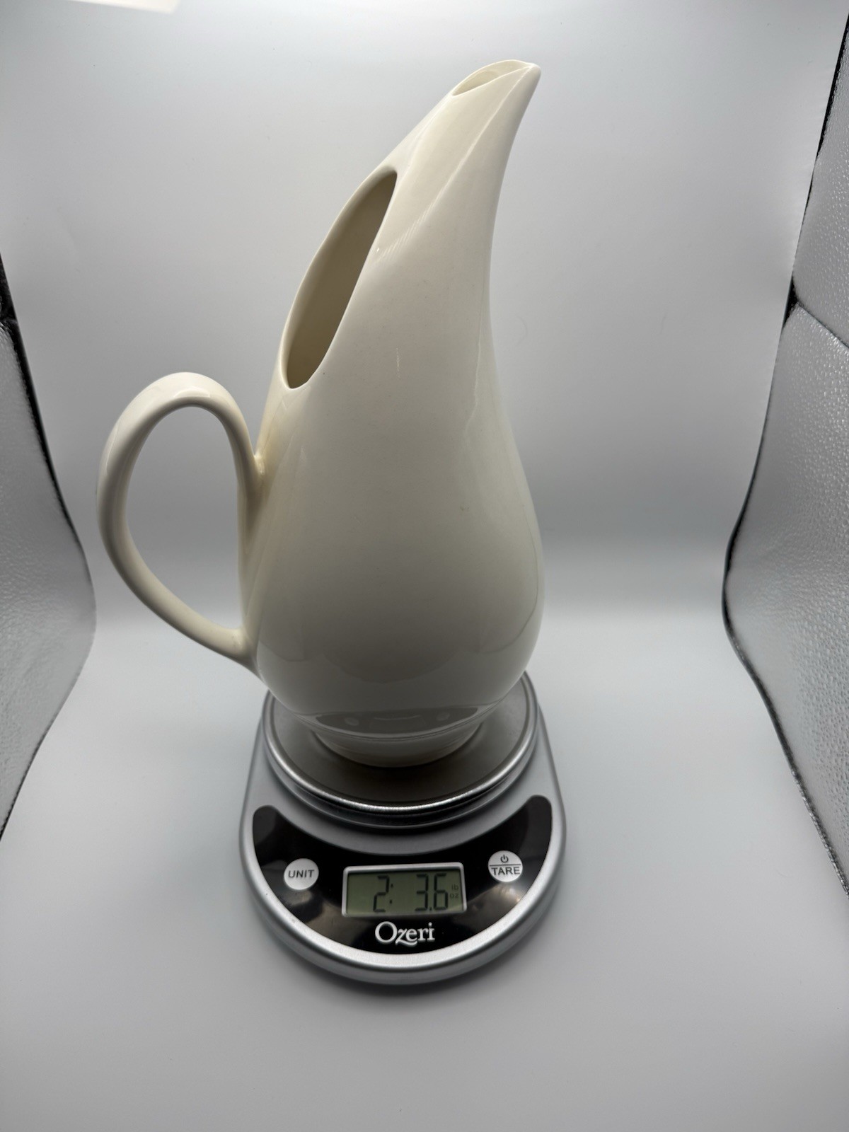 Vintage MCM Ivory White Pitcher Fascination by Universal Potteries 11 inches *