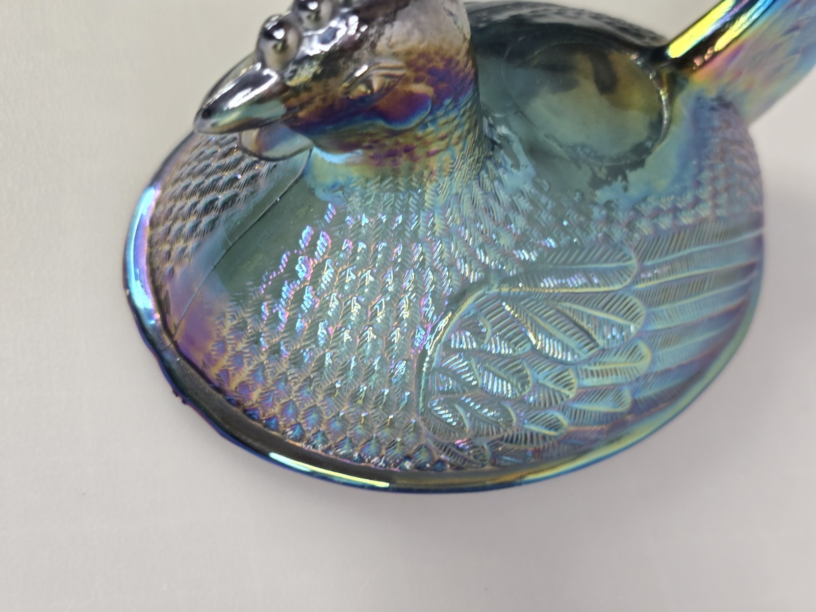 VTG Indiana Glass Iridescent Carnival Blue Hen On Nest Covered Candy Dish 7″ !!!