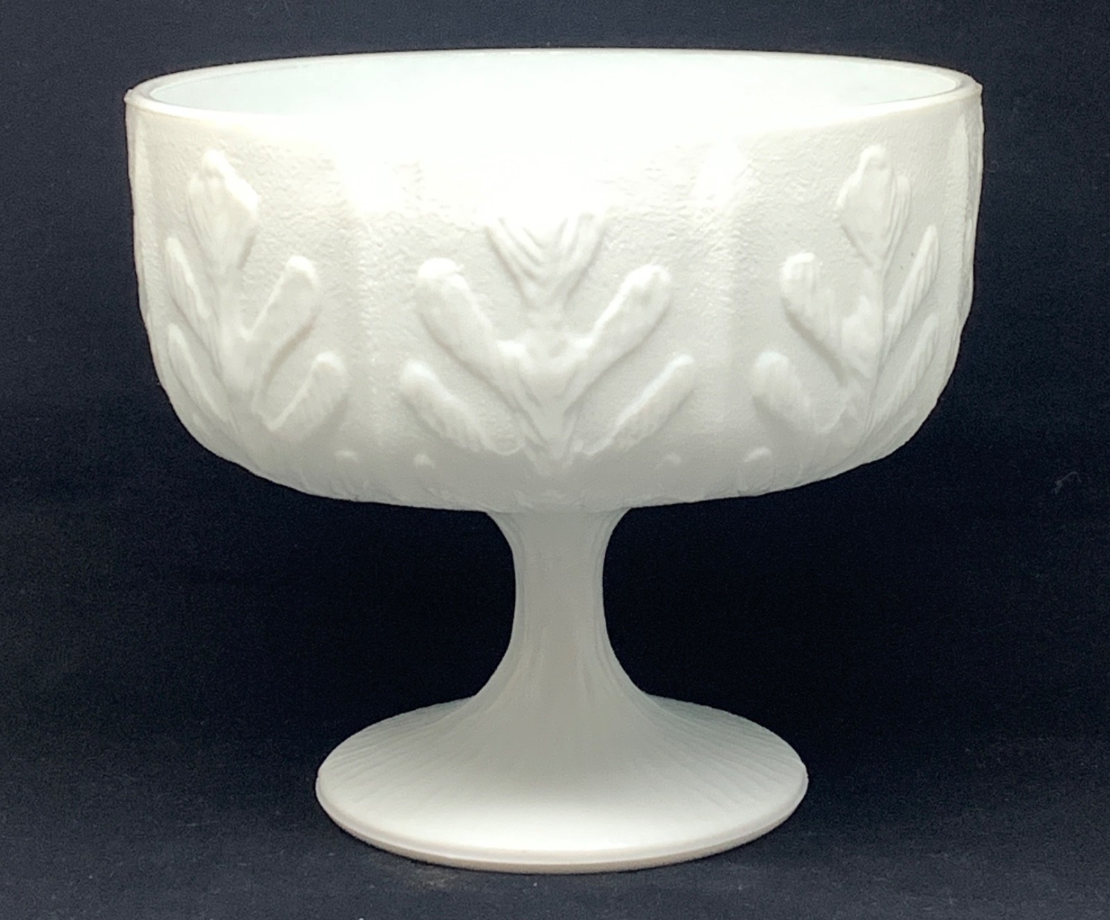 Vintage FTD 1978 Milk Glass Pedestal Compote/Vase/Planter Oak Leaf 5 1/2” TALL