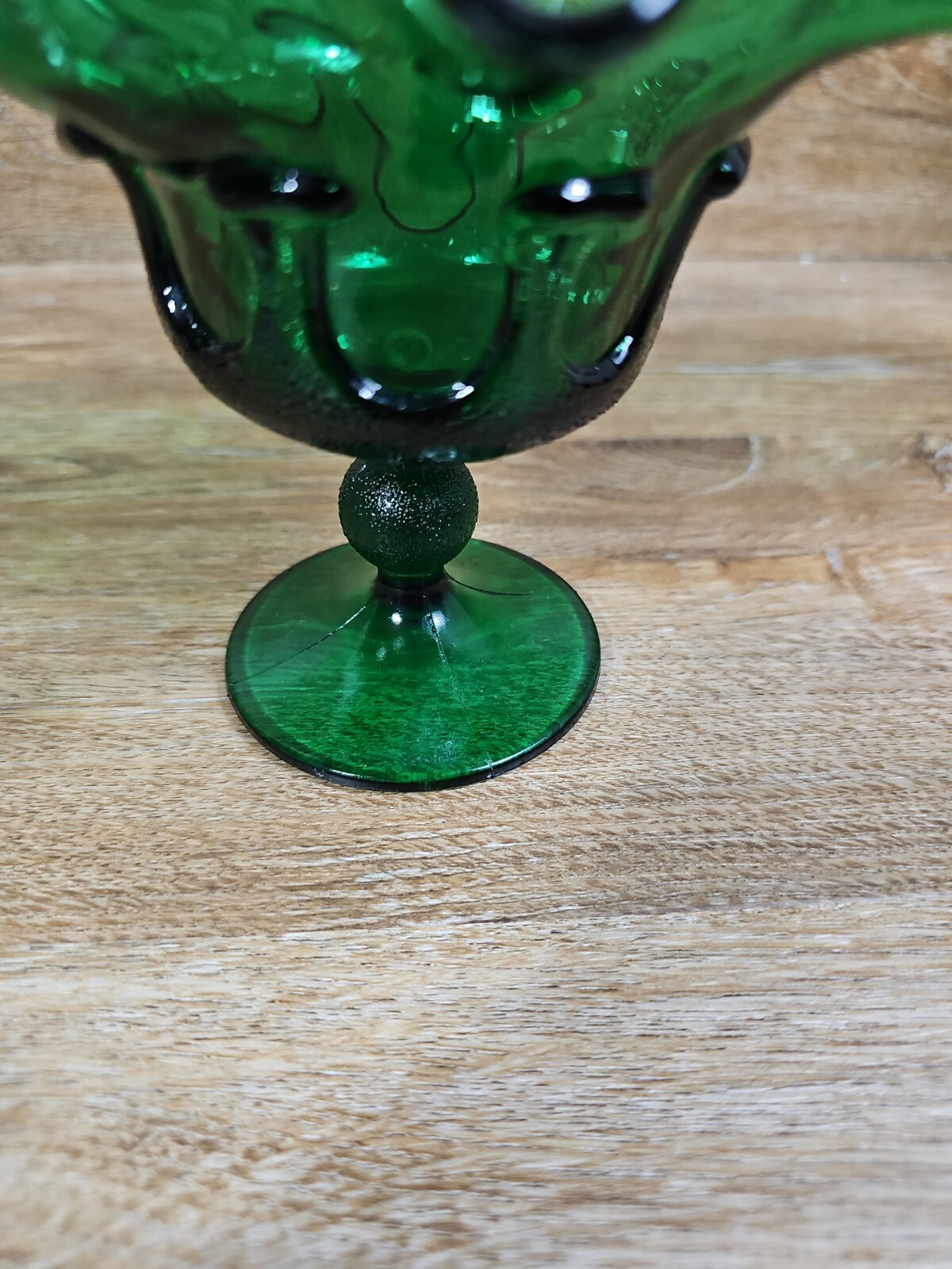 Viking Dark Green Glass Handkerchief Ruffle Top Candy Dish Compote Pedestal VTG