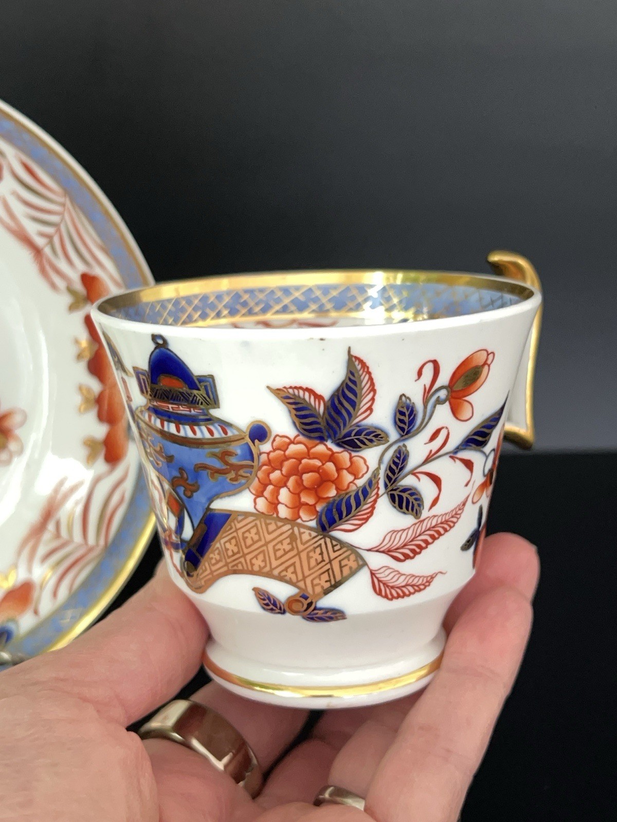 Antique Early Spode Cup & Saucer Japanese Imari C1810 Porcelain Gilt Blue Red
