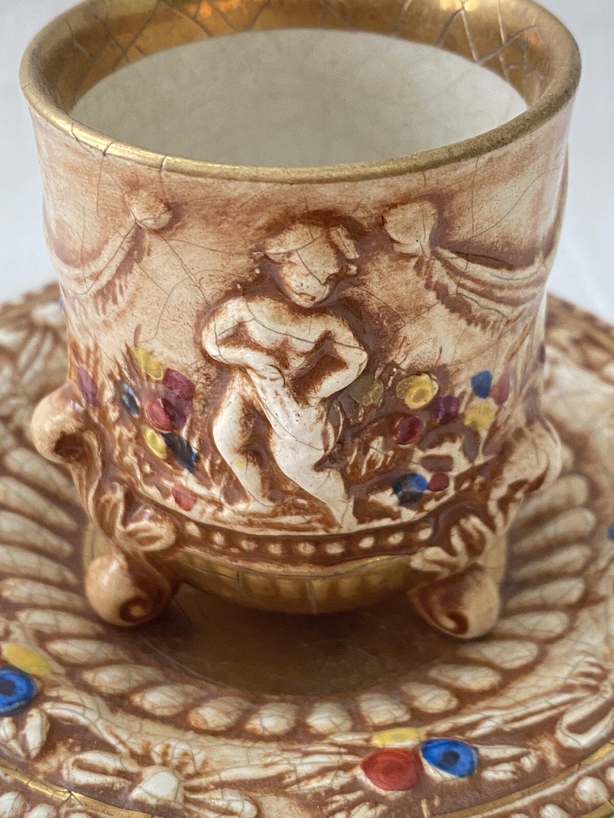 Rare Vintage CAPODIMONTE Hand-Painted DEMITASSE CUP & SAUCER ITALY #326