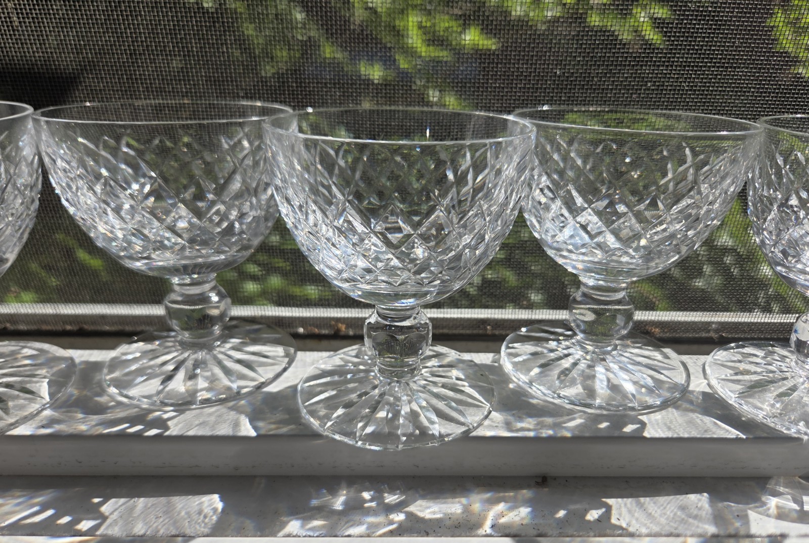 Waterford Boyne Crystal Low Sherbert criss cross cut *SET OF 5* marked