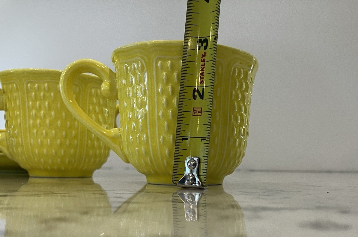 Vintage Bon Vivant Faience Yellow Hobnail 4 cups & 4 Saucers Set France Tea
