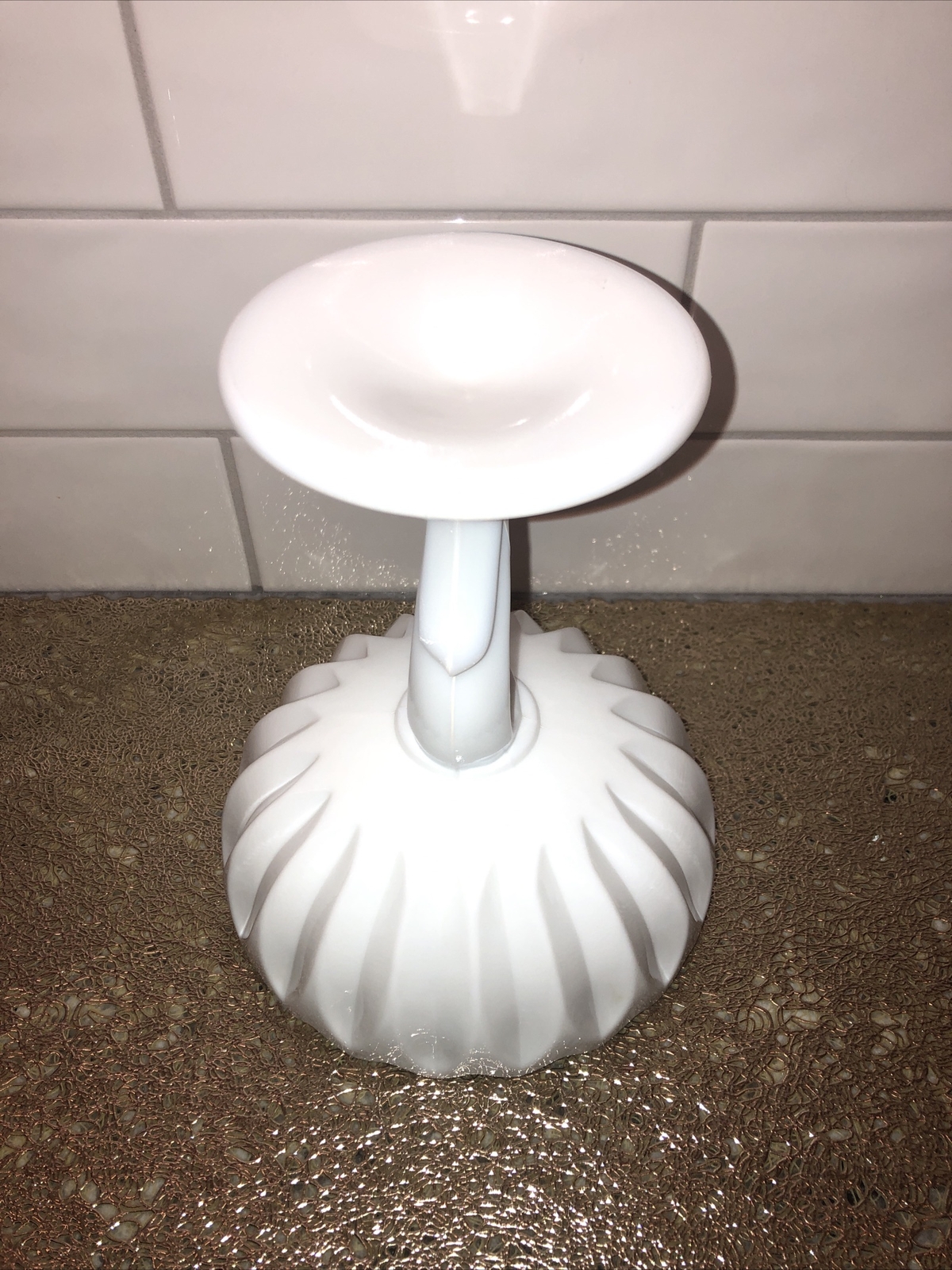 Vintage Indiana Milk Glass Large Tulip Pedestal Bowl 6” round 7” Tall Candy Dish