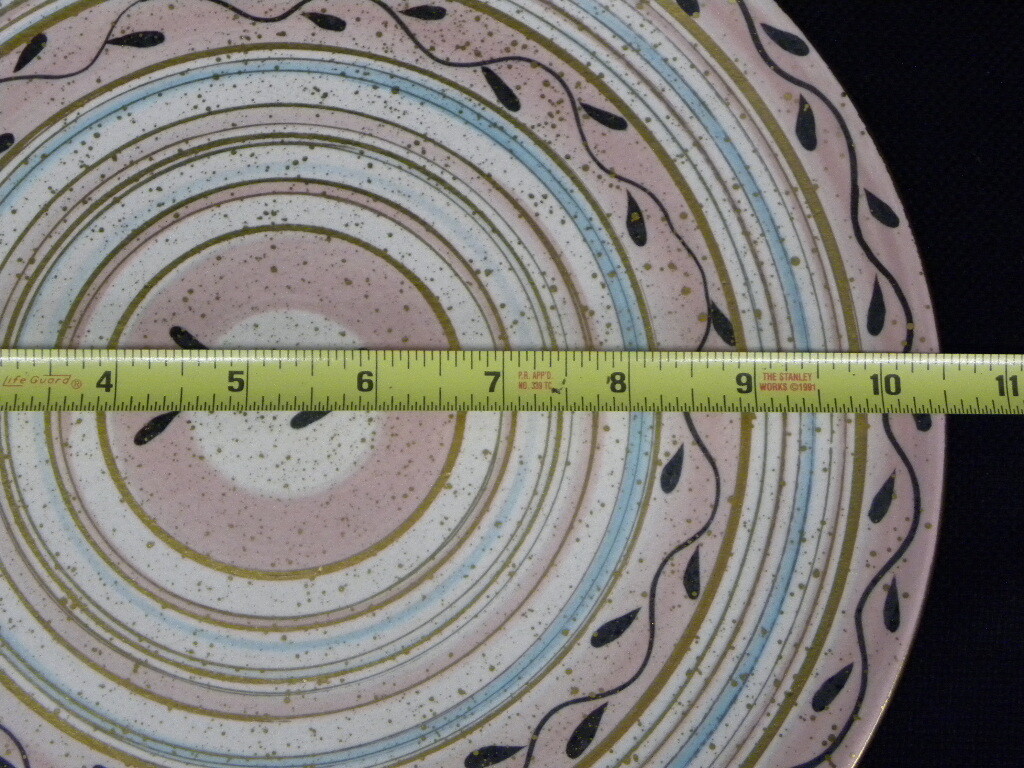 Set of 10 1950’s Circular Pink & Gold Speckles CA Pottery 10 1/2″ Dinner Plates