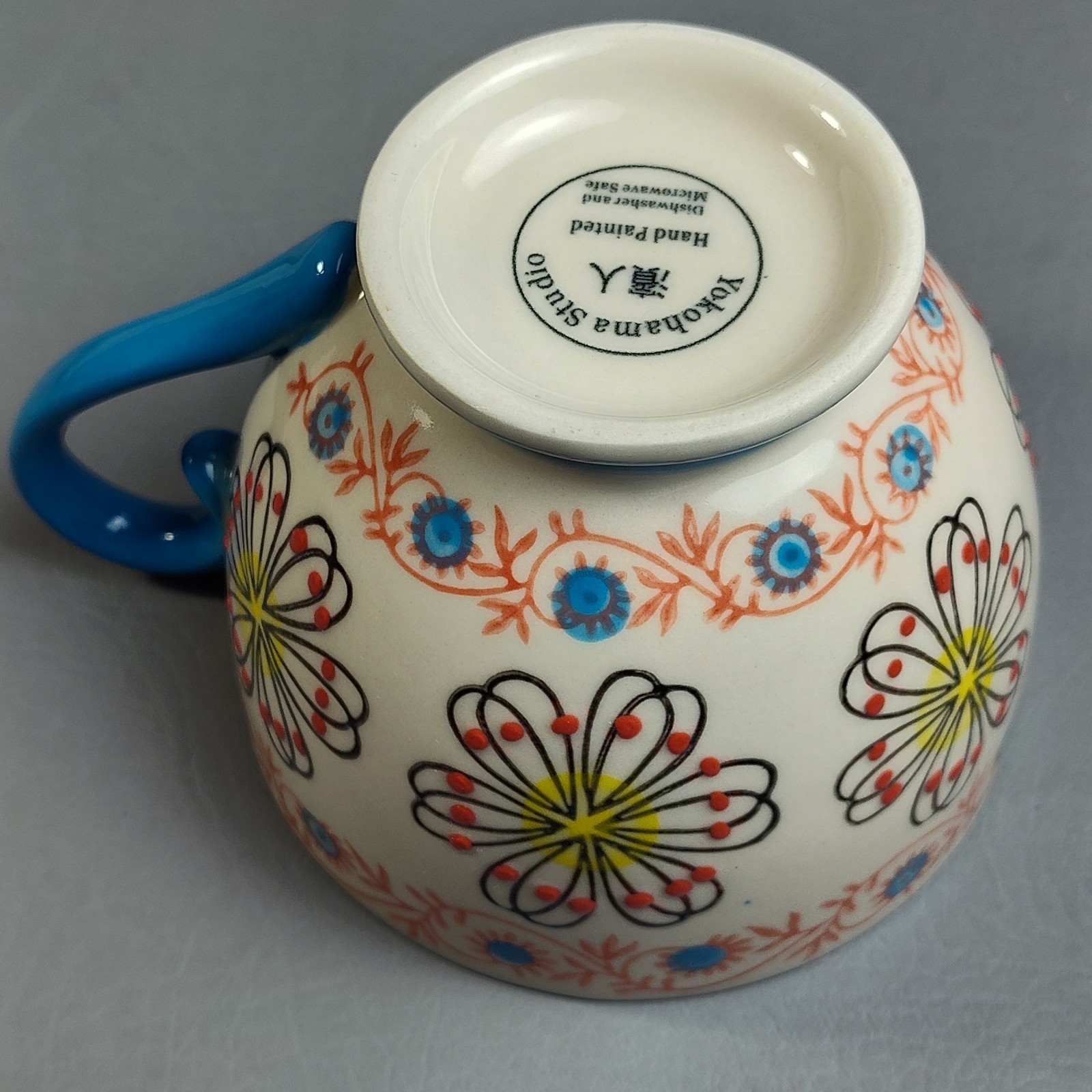 Yokohama Studio Hand Painted Footed Coffee Mug & Plate Textured Raised Dots 10oz