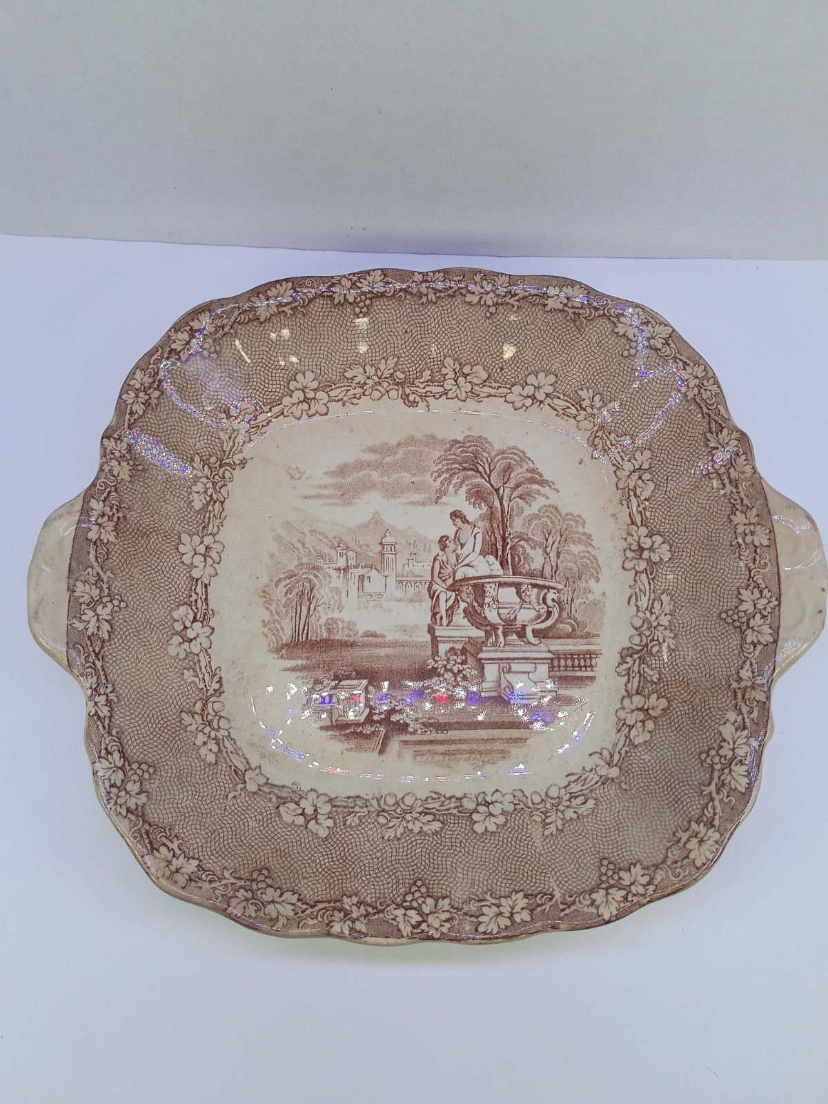 Antique Booths Ravenna Brown Transferware Handled Serving Bowl Dish England 10″