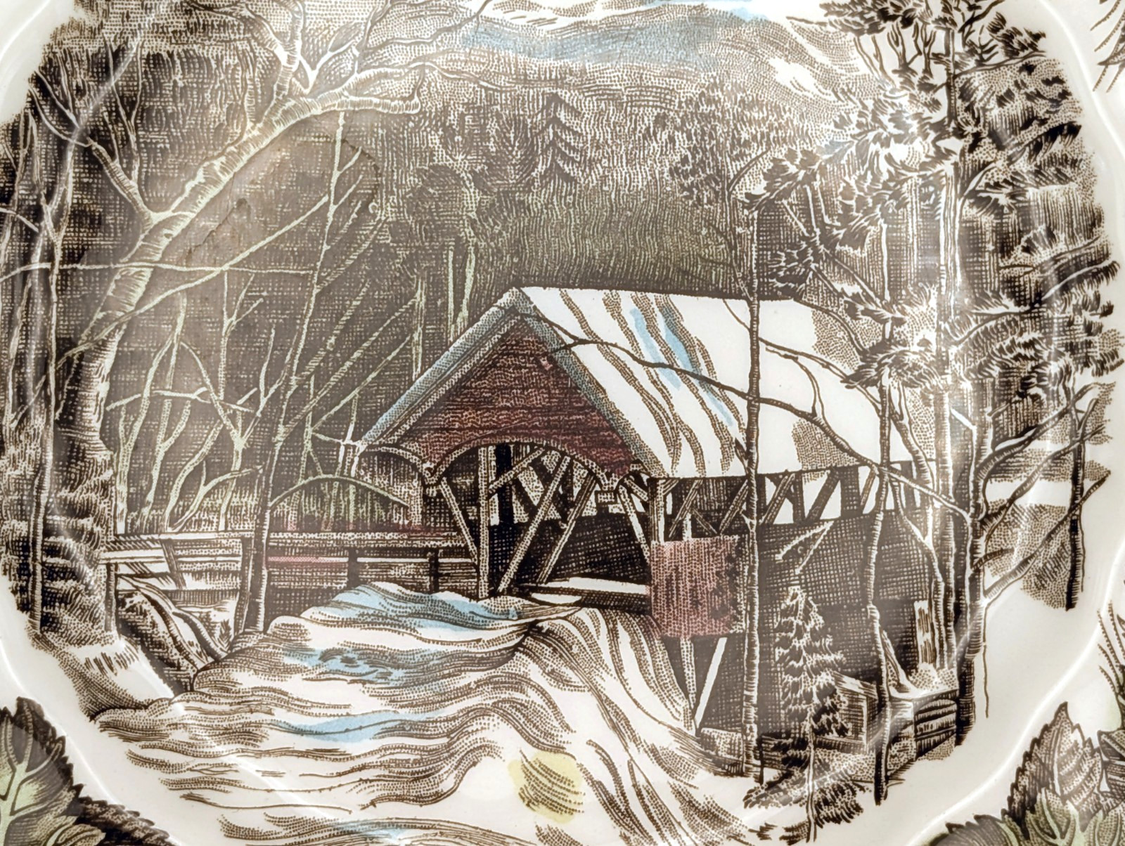 Johnson Brothers Friendly Village Covered Bridge Square Salad Plates 7 1/2″ 8 Pc