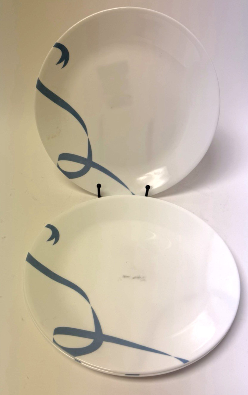 4 Corelle Blue Ribbons Premium Vitrelle Glass 10-1/4″ Dinner Plates-New