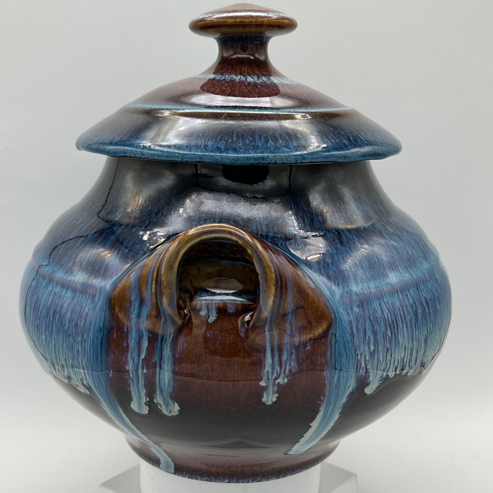 BILL CAMPBELL Studio Art Pottery Porcelain Jar Blue Drip Glaze RARE MINT