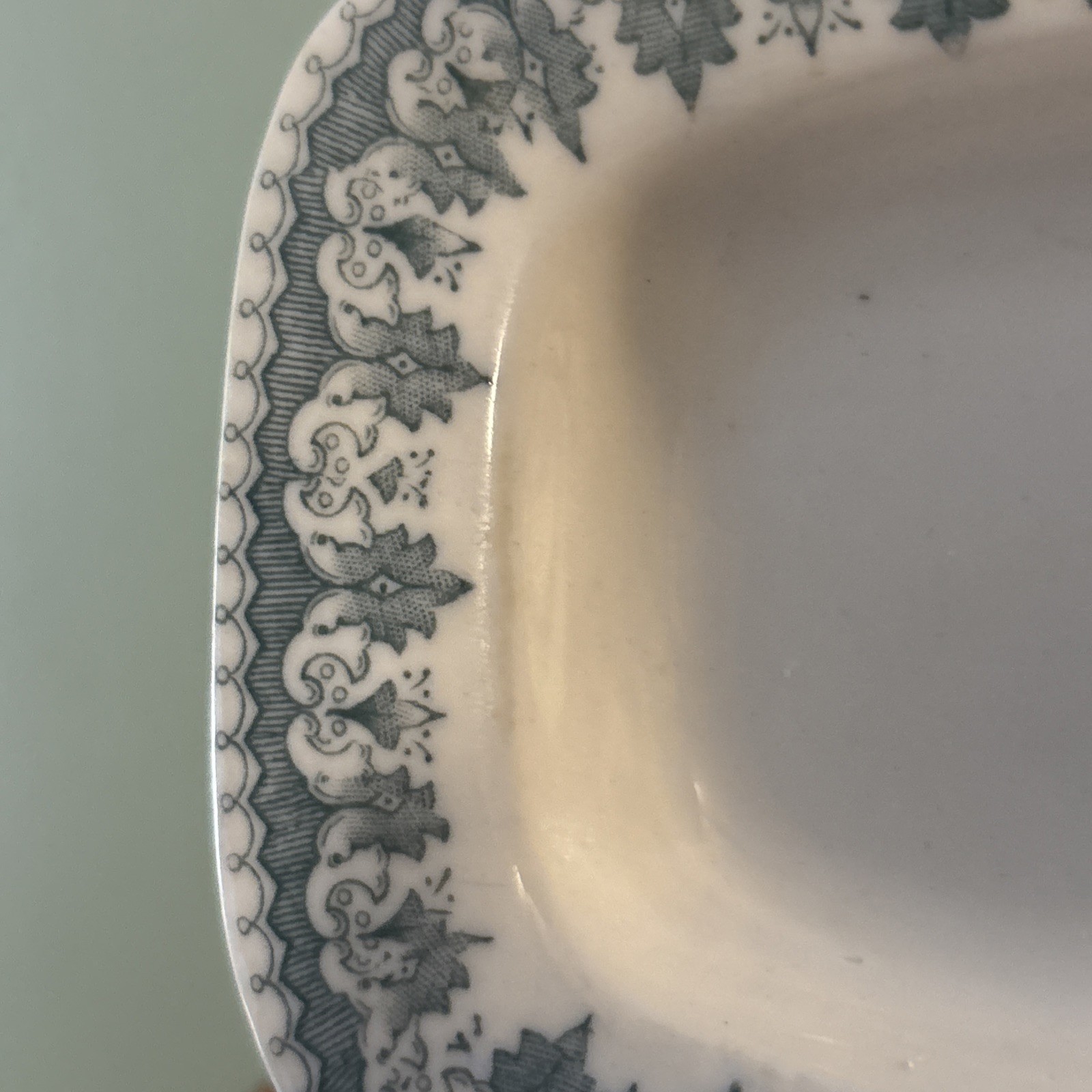 Antique KT&K Knowles-Taylor Rectangle White Green/Blue Transferware Dish