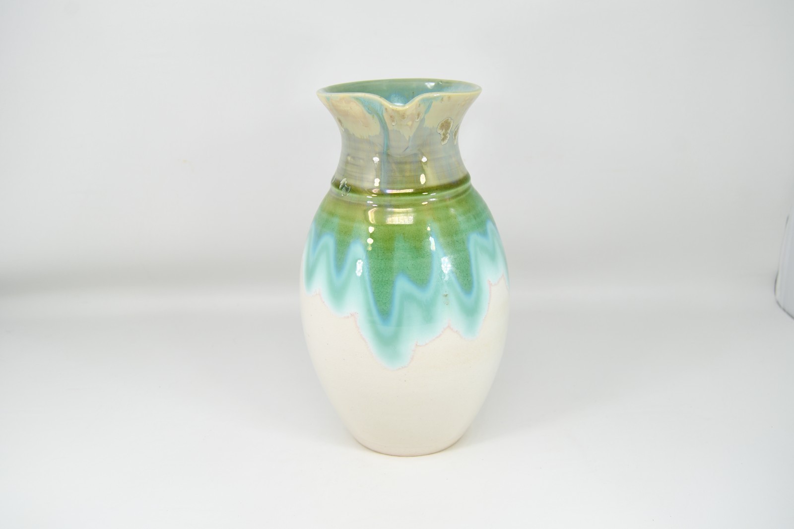 VTG Studio Art Pottery Pitcher Applied Flower Drip Flow Crystalline Glaze Signed