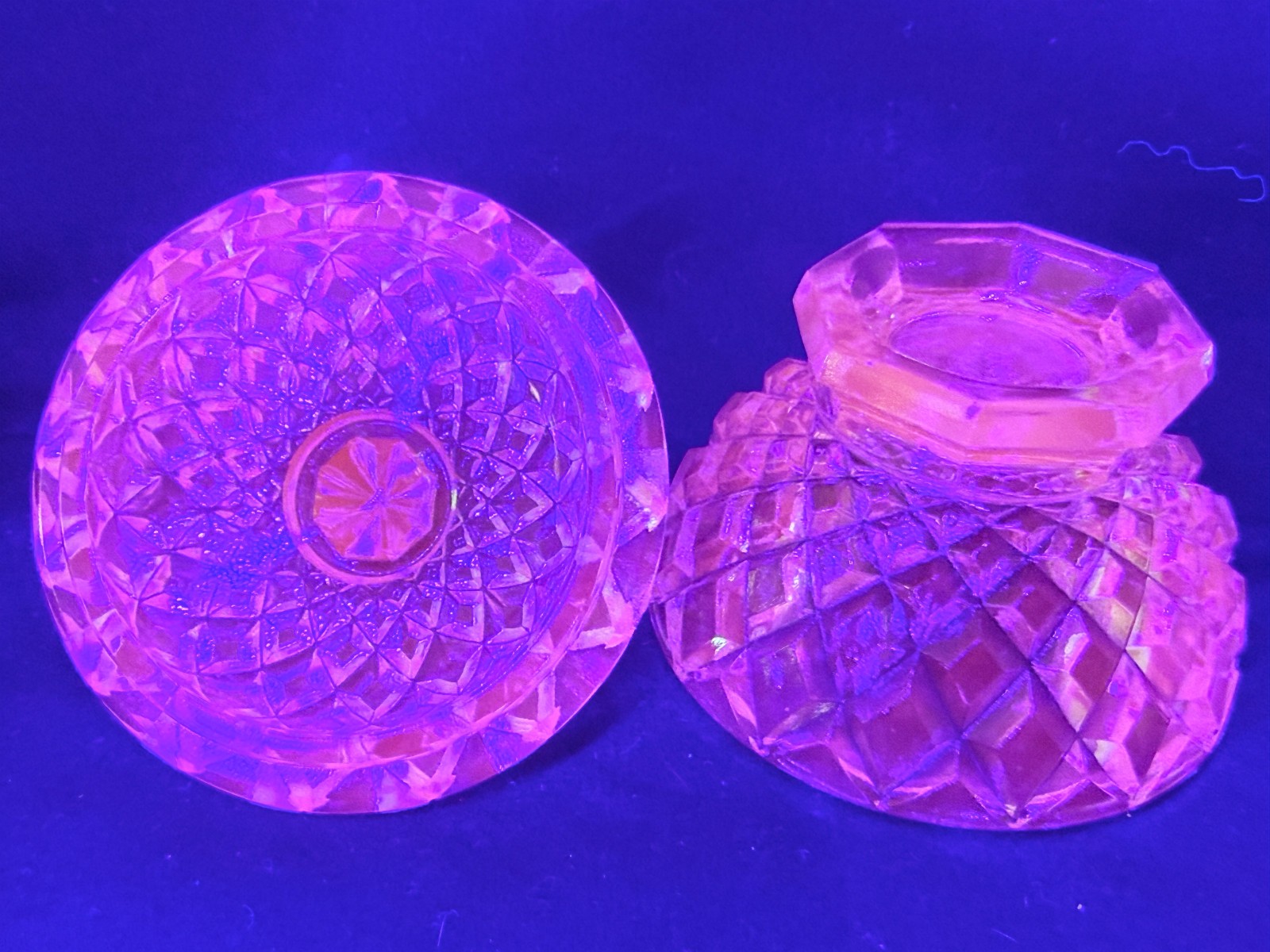 Teal Green Vaseline Uranium glass covered candy dish coffee sugar jar bowl pink