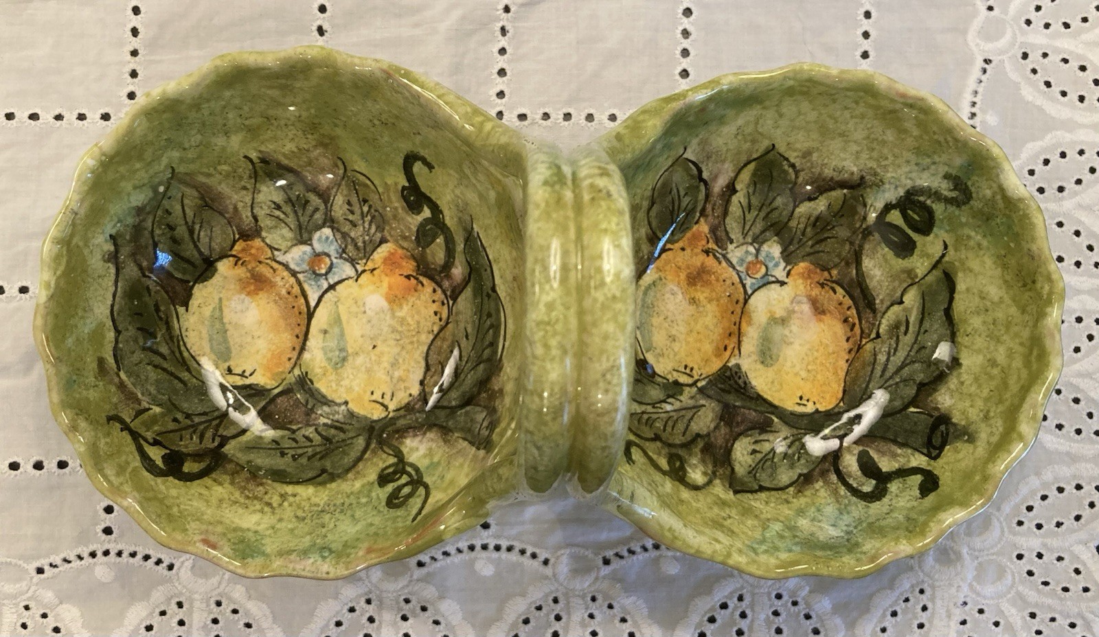 Italian Majolica Double Sided Bon Bon Serving Dish Lemons Creazioni D’arte