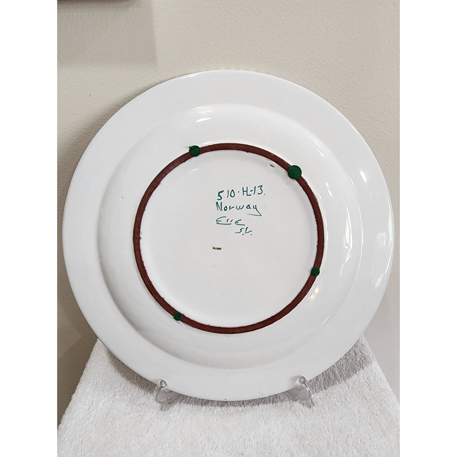 Vintage Signed Norway Hand Painted Elle Keramik Platter MCM Scandinavian Art