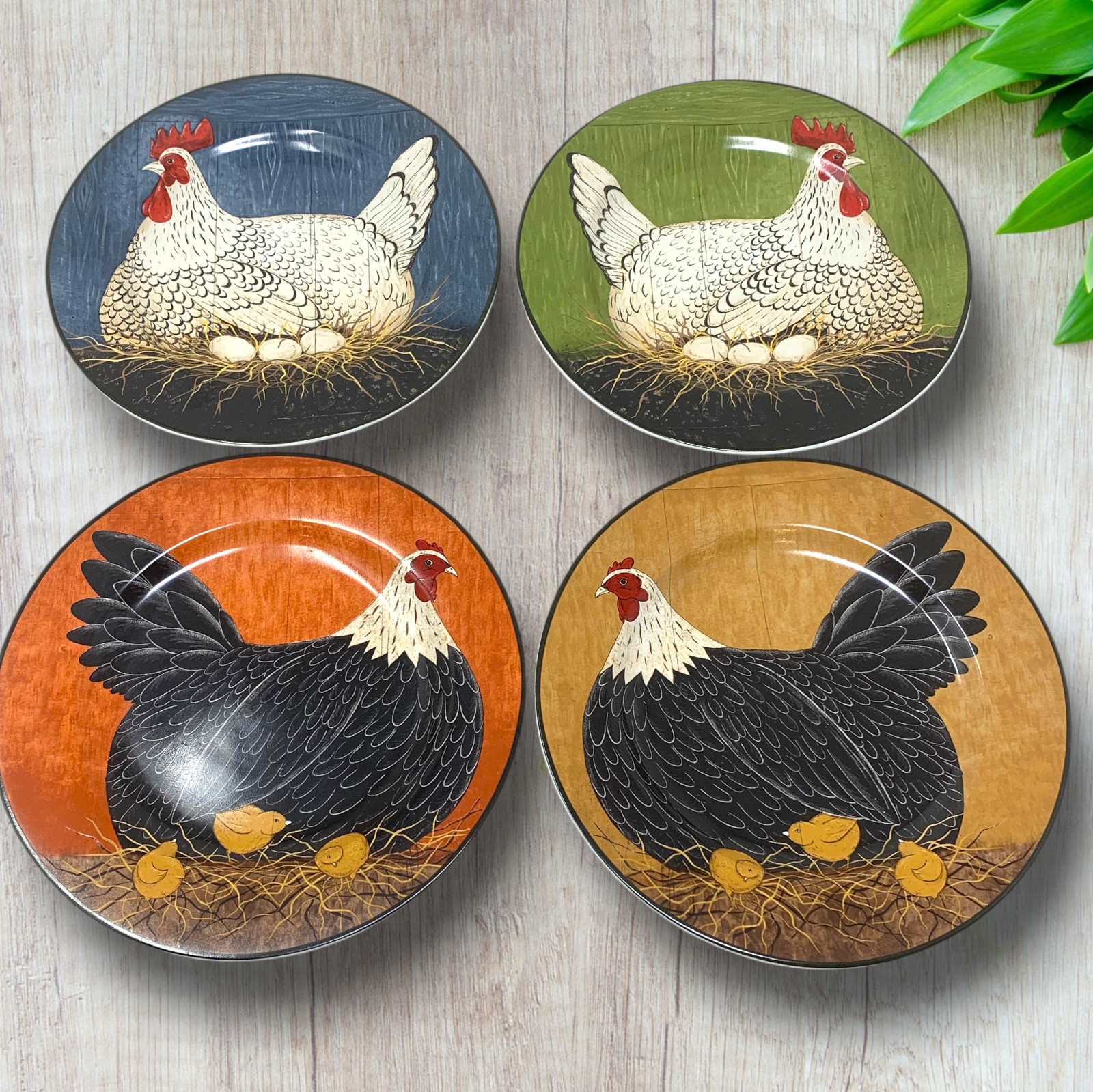 Vintage Lot 4 Sakura x Warren Kimble Henny Penny Rooster Chicken Salad Plates 8″