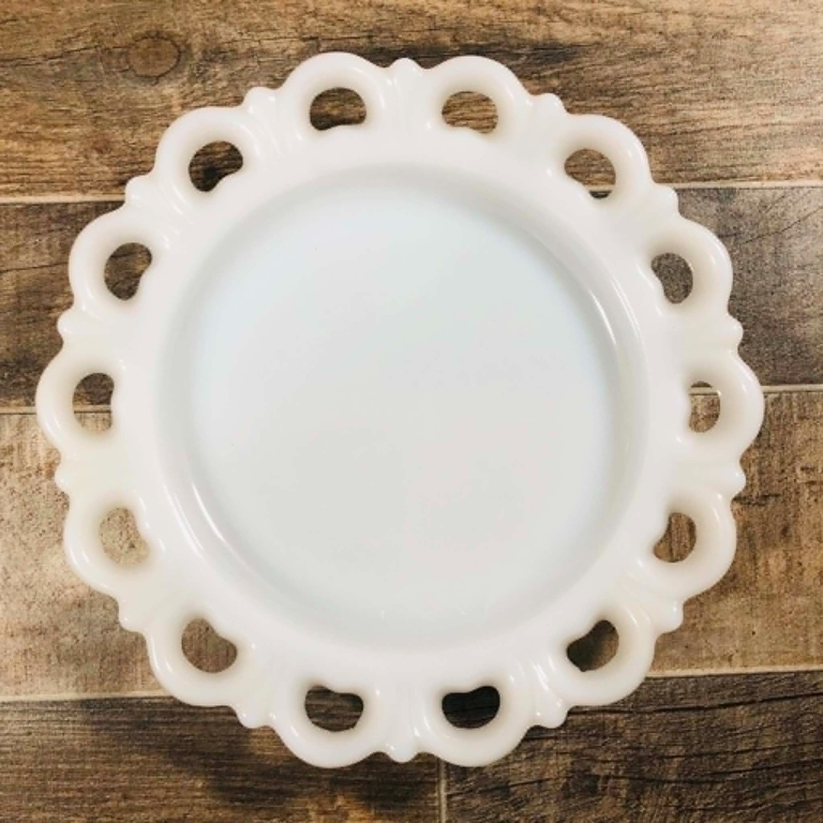 Vintage Anchor Hocking Milk Glass Open Lace Heart Border Plates Set of 5