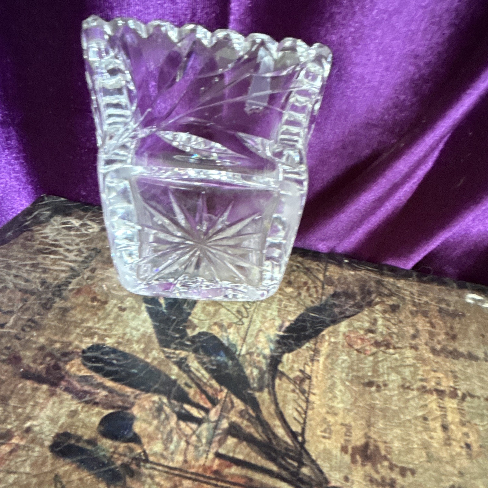 Clear Pressed Glass Starburst Pattern Square Bowl Decorative 3 in x 2 in H