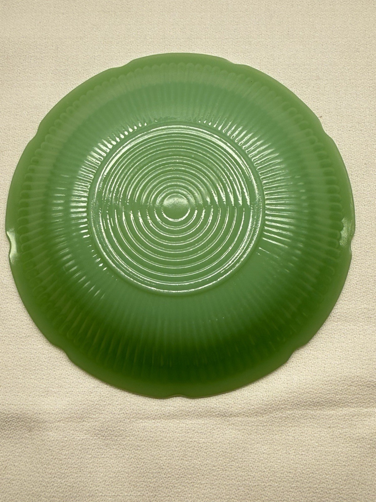 Vintage Fire King Jadeite Alice Saucer Plate 6″ Floral Scalloped Edge Unmarked