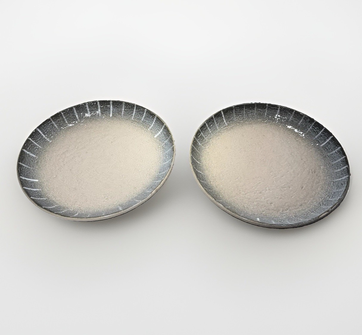 Set of 2 Boho Stoneware Dinner Plates 10.5” Gray Reactive Crackle Glaze Unmarked