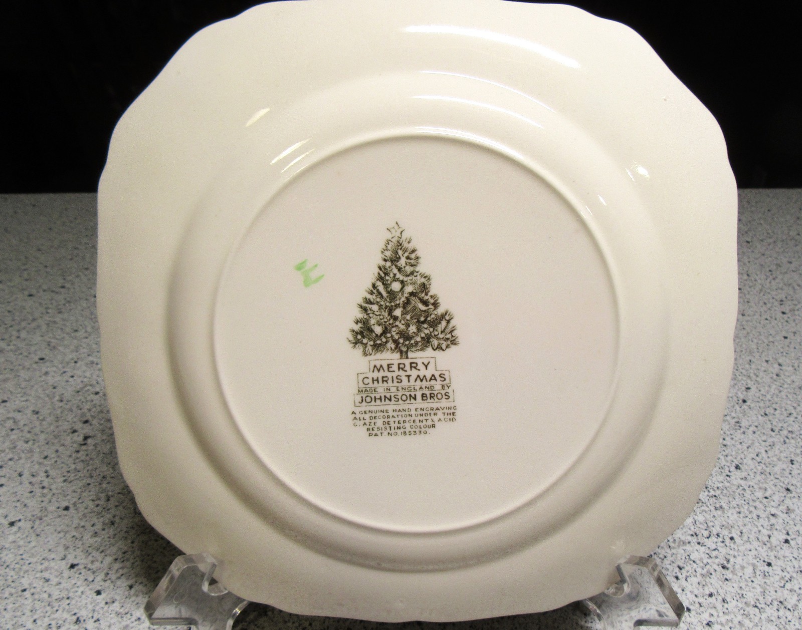 Vintage Johnson Bros Merry Christmas Ironstone Square Salad Plate 7.75”