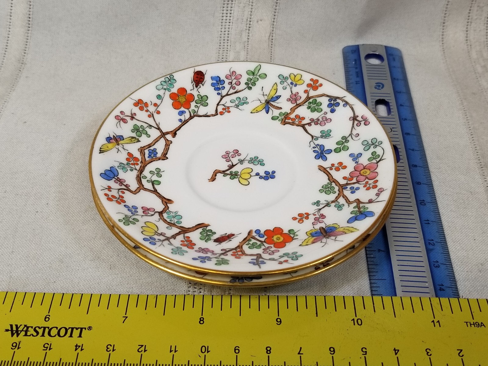 2 Spode England Shanghai Saucers Gold Trim 4 9/16″