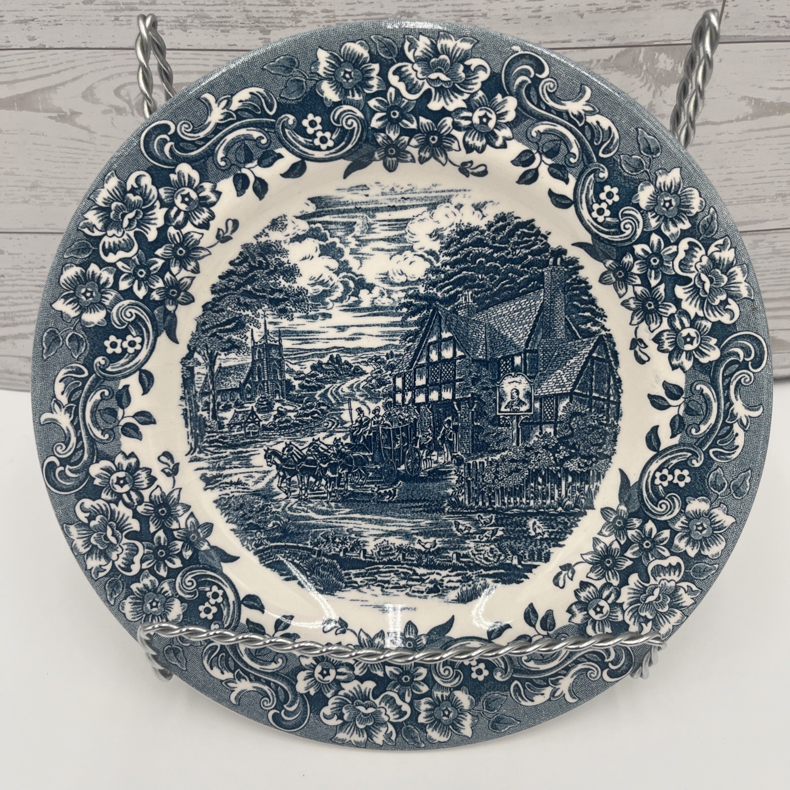 Staffordshire Engravings 17th Century Blue 8″Dinner Plate–Scenic Transferware.