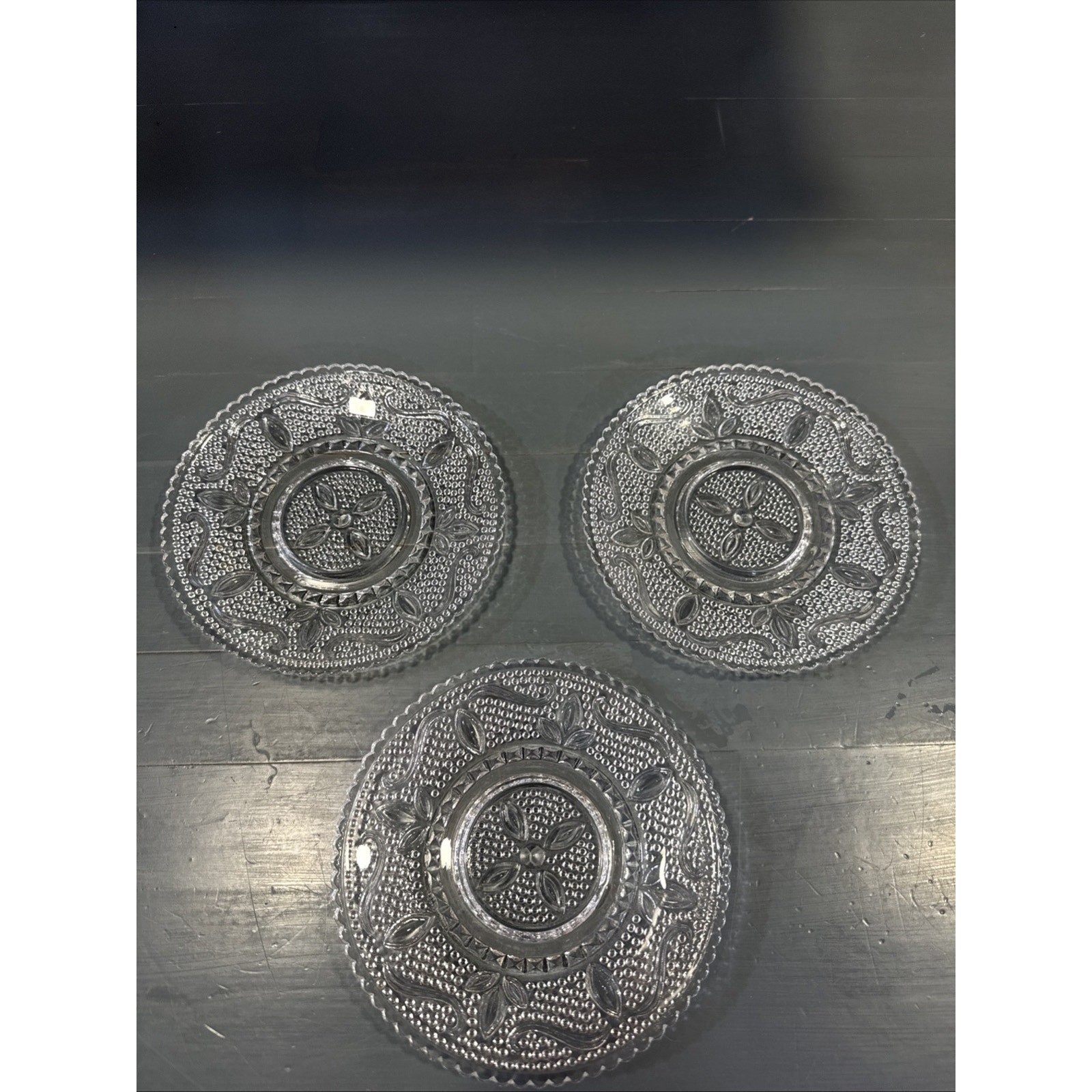 Depression Glass Heritage 5 ¾” Clear Scalloped Edge Cup Ring Saucers