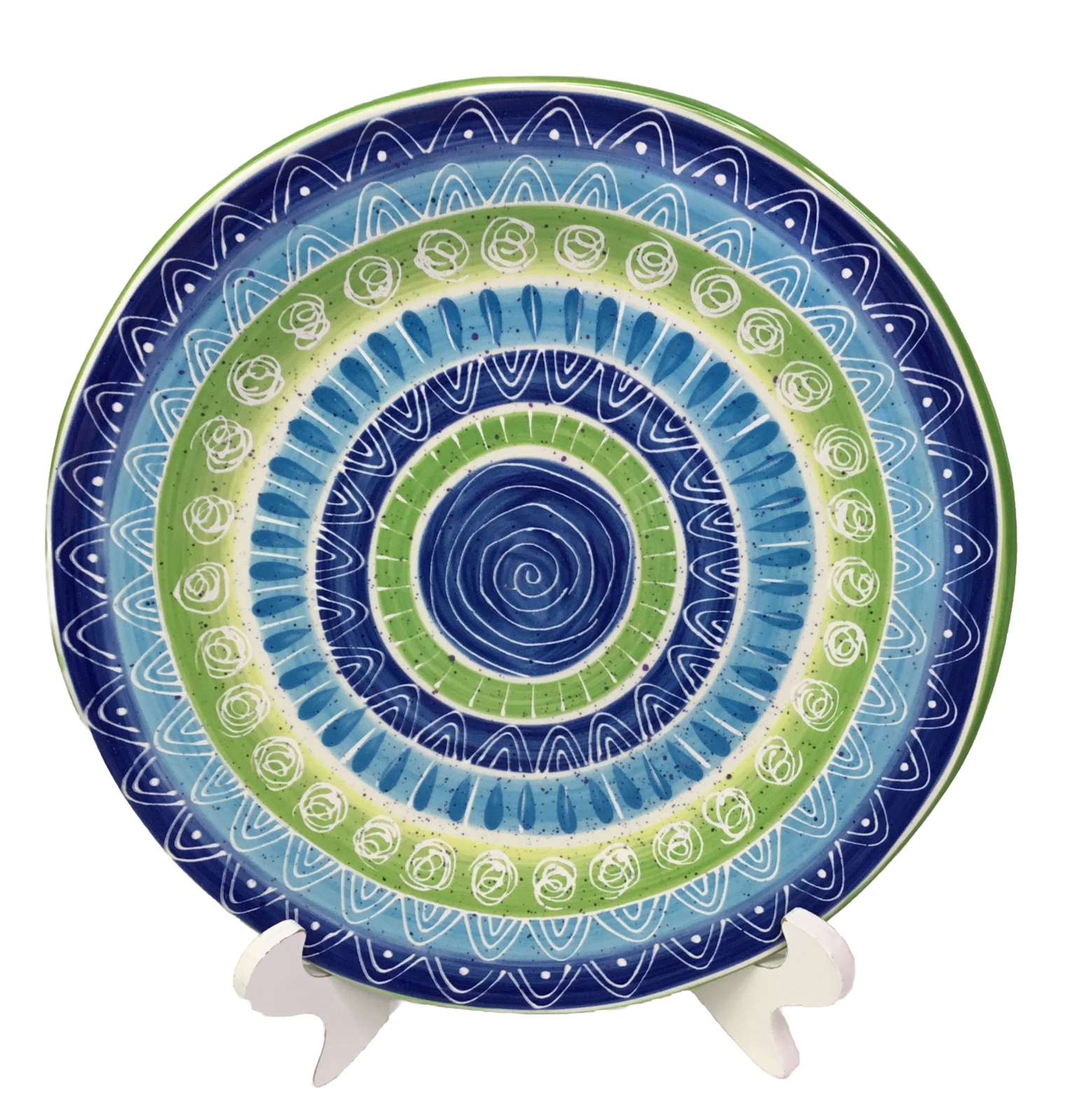 Pier 1 Imports CORTEZ 11” Dinner Plate Hand Painted Earthware Blue Green