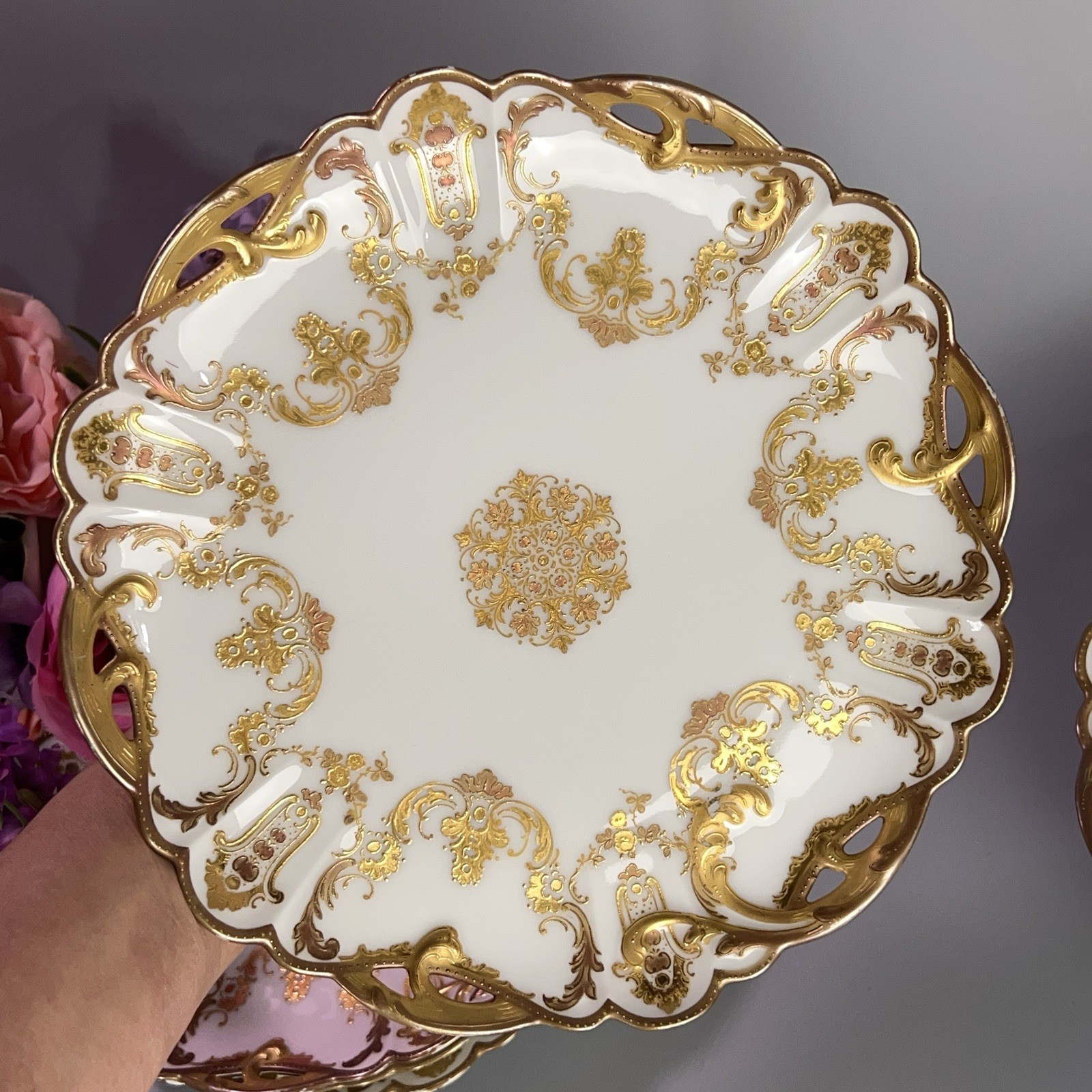 Antique Haviland Co Limoges luncheon plates Rinceaux Blank Raised Gilt 9” France